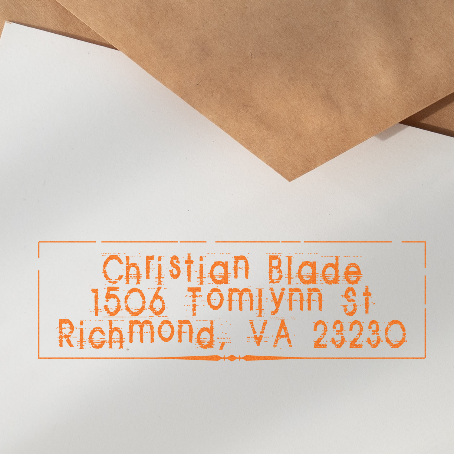 Return address rubber stamp impression for Christian Blade, Richmond, VA