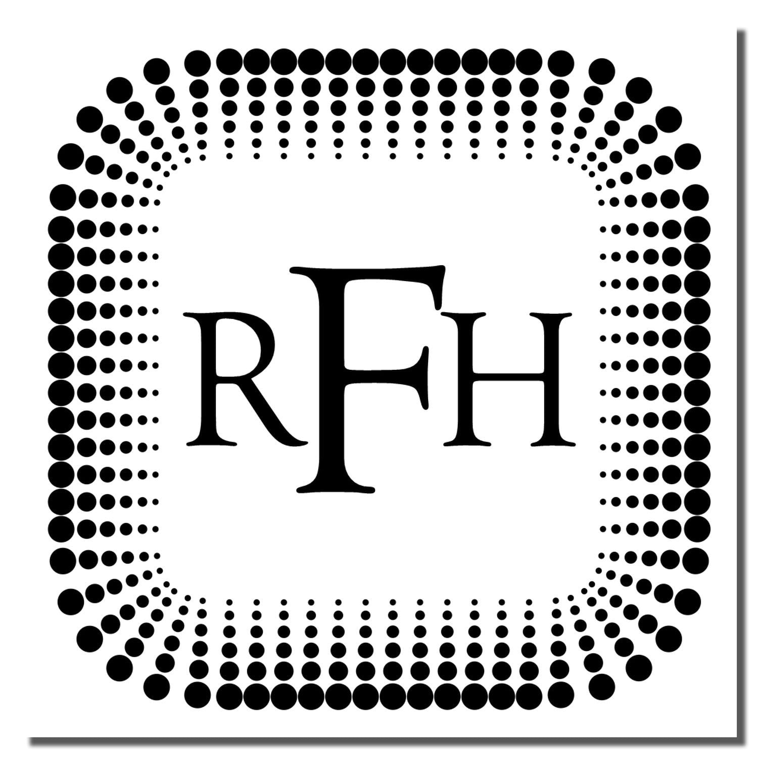 RFH monogram custom rubber stamp with dotted square border, ideal for personalized stationery, branding, and crafts.