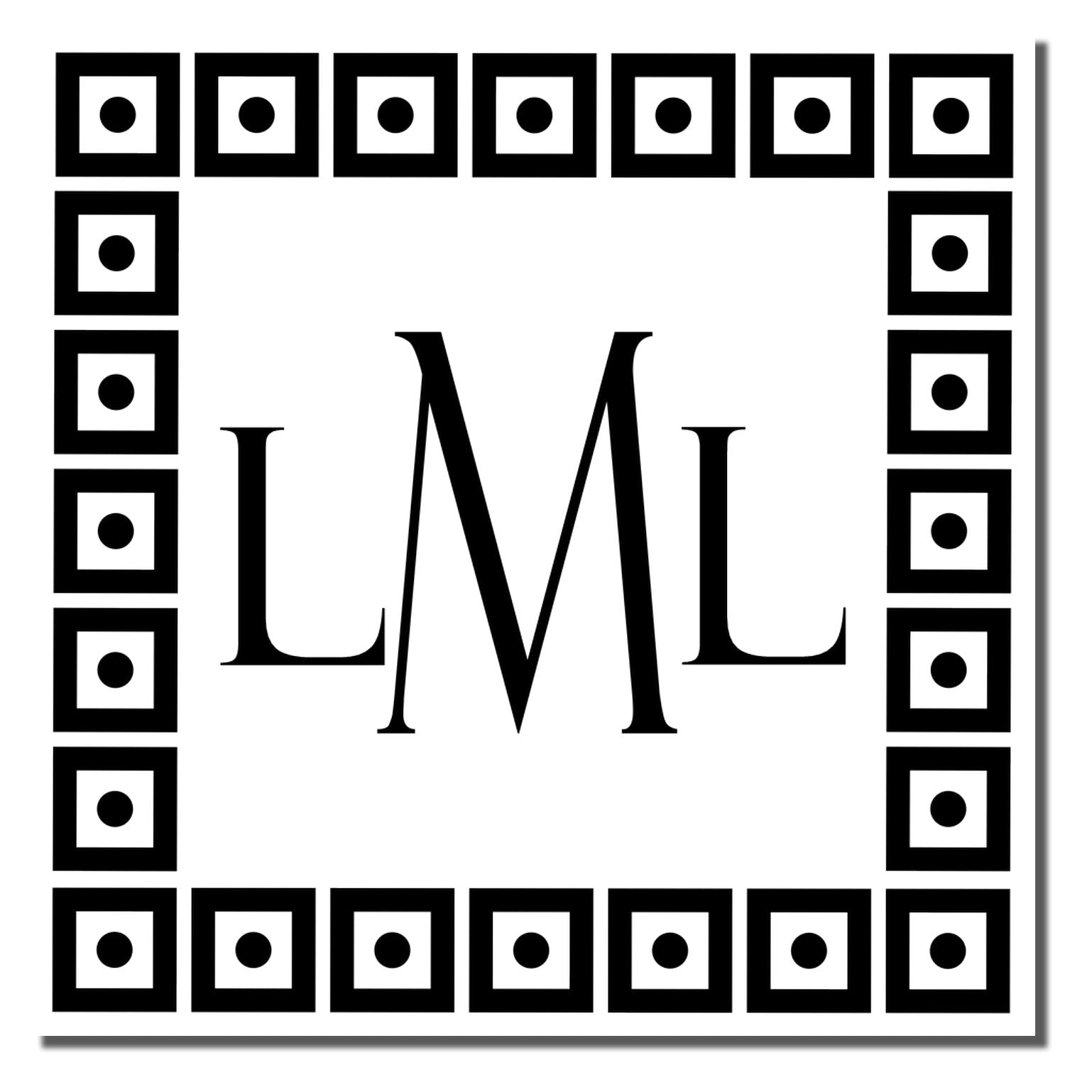 Custom LM monogram rubber stamp design with square decorative border for branding