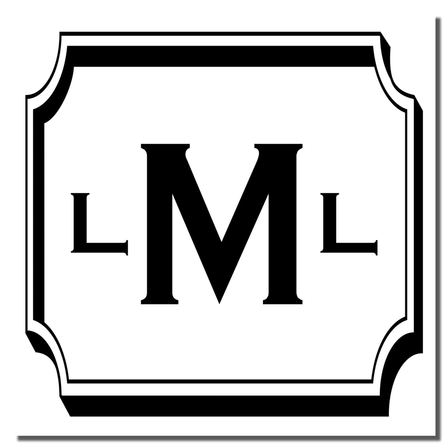 Custom LML monogram rubber stamp with decorative frame for personalized stationery, wedding favors, and branding.