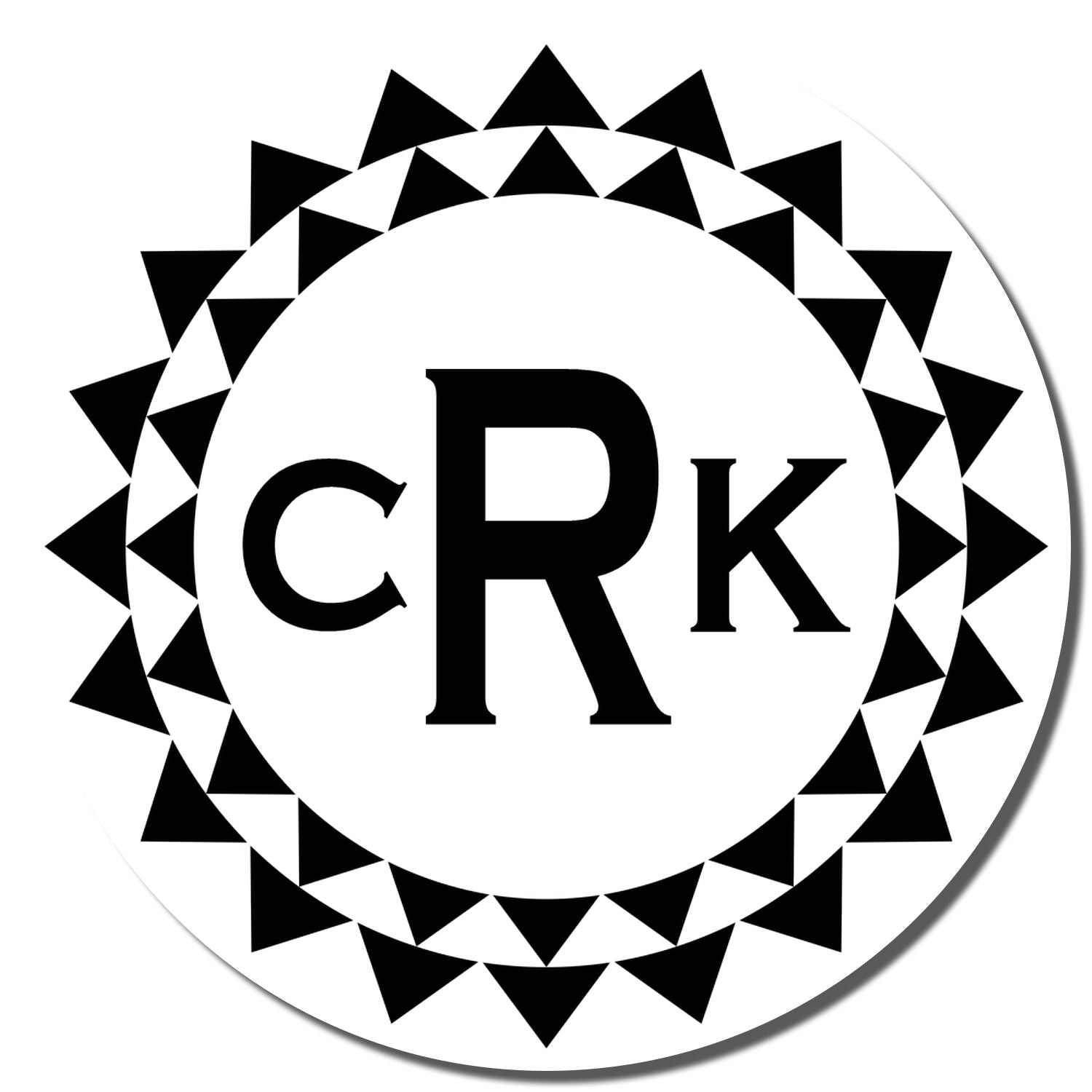 Custom CRK monogram rubber stamp for branding, with bold initials and geometric triangle border