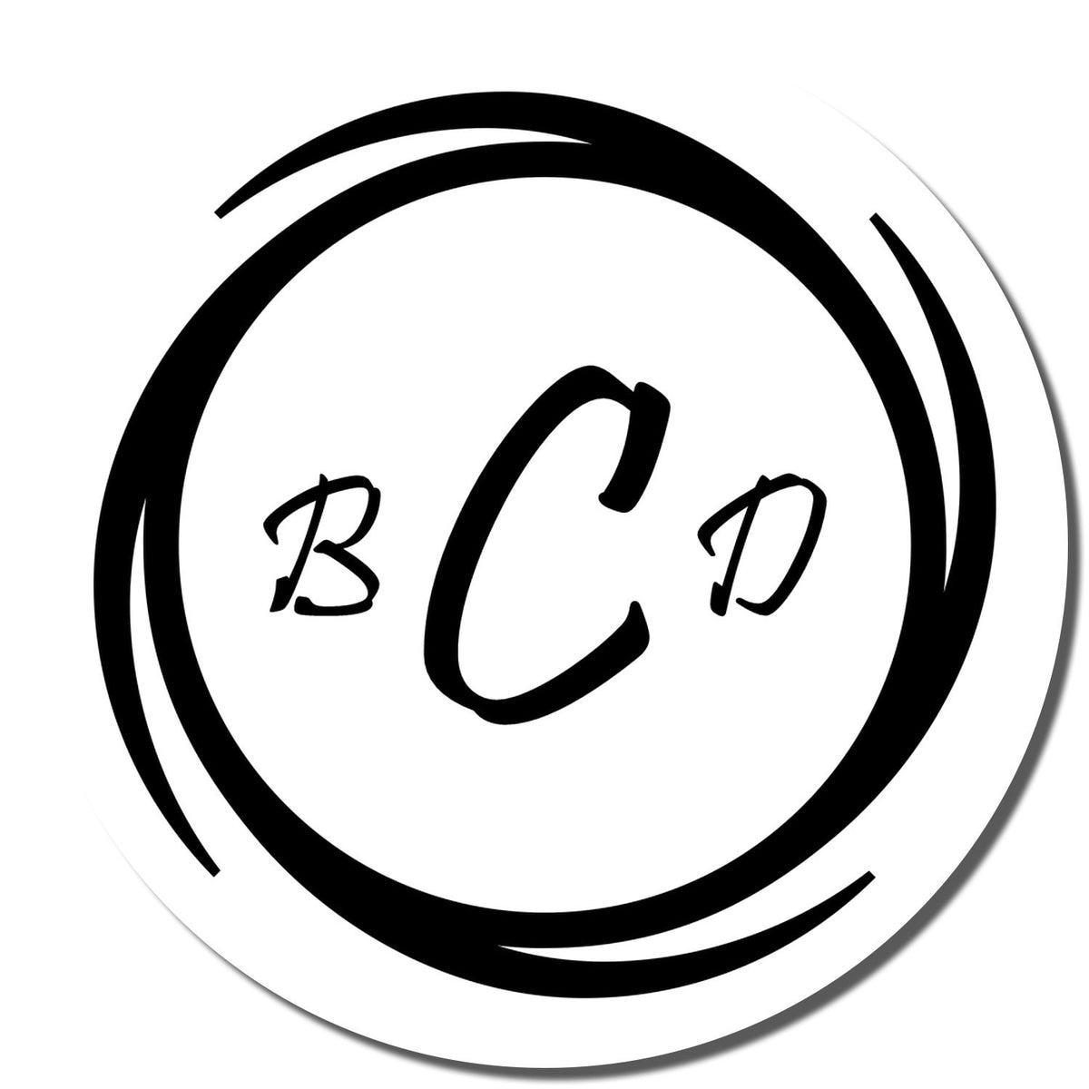 Custom BCD initial rubber stamp with circular monogram logo for personal or business branding