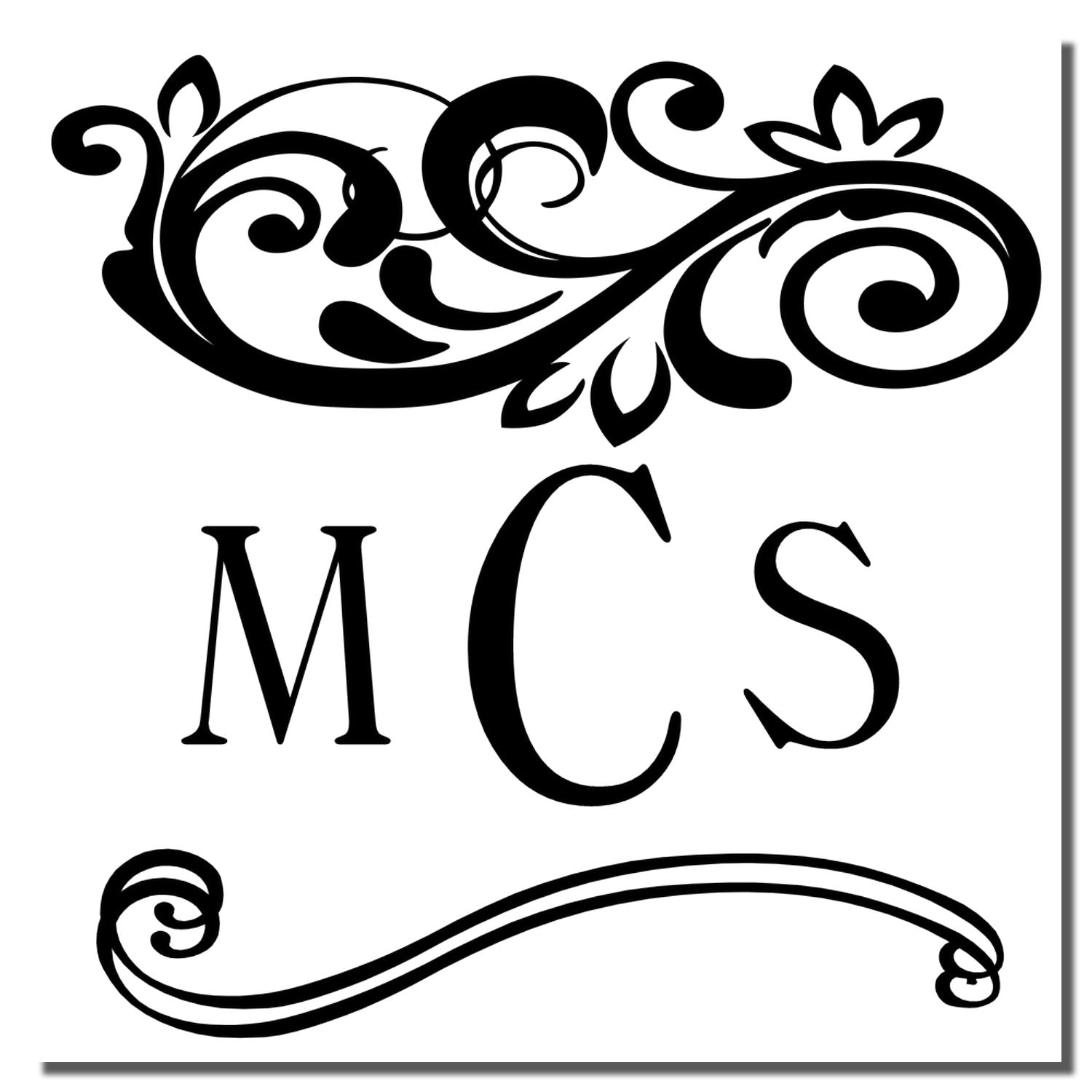 Ornamental Celtic-style monogram MCS with black swirl flourishes, ideal for tattoo, stencil, or vinyl decal design.