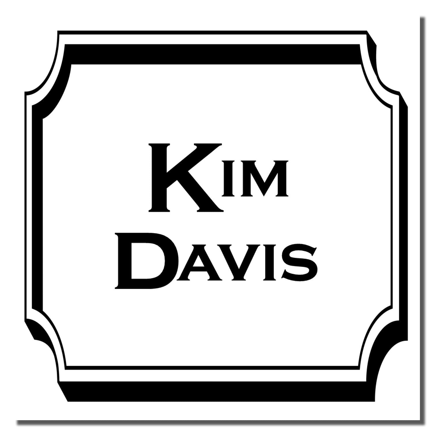 Custom Kim Davis personalized rubber stamp with decorative border for stationery, branding, and monogram use.