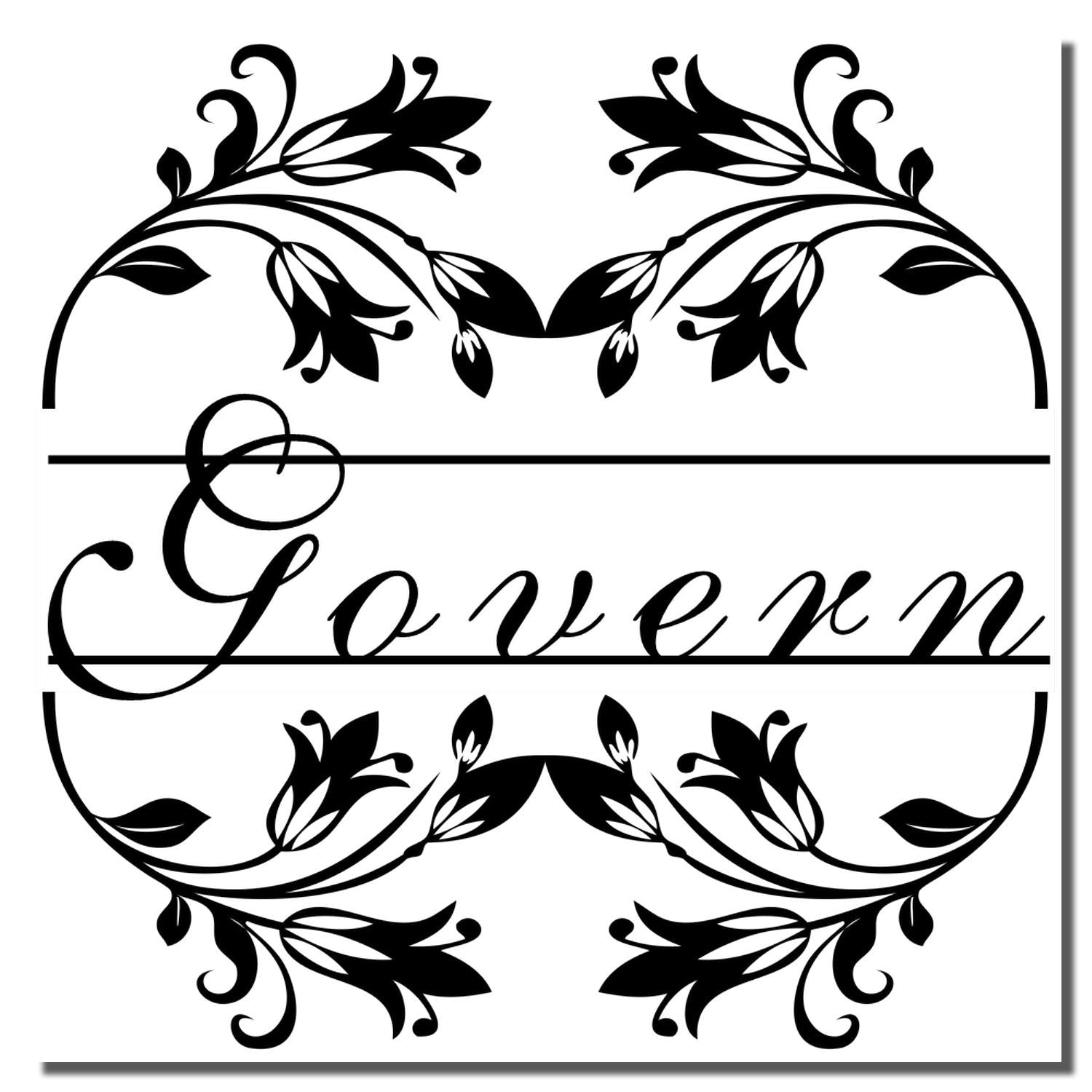 Ornate Givennn script banner with symmetrical floral corner swirls, decorative invitation design on white background