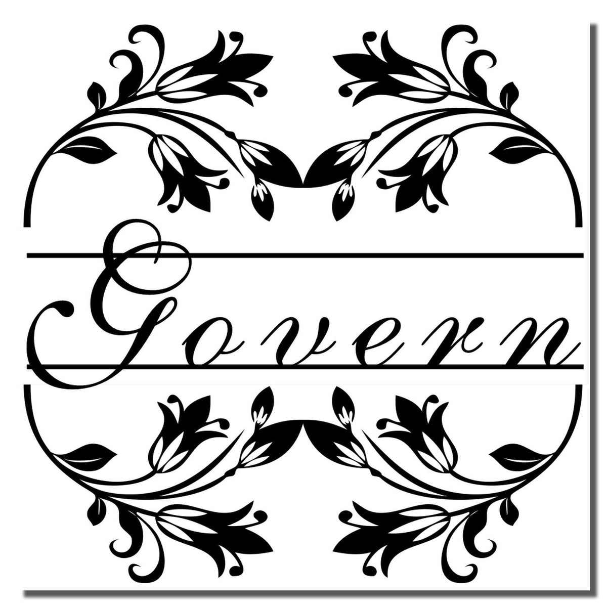 Ornamental floral frame with cursive lettering, ideal for wedding monogram vinyl decals, t-shirt prints, scrapbooking, and DIY wall art