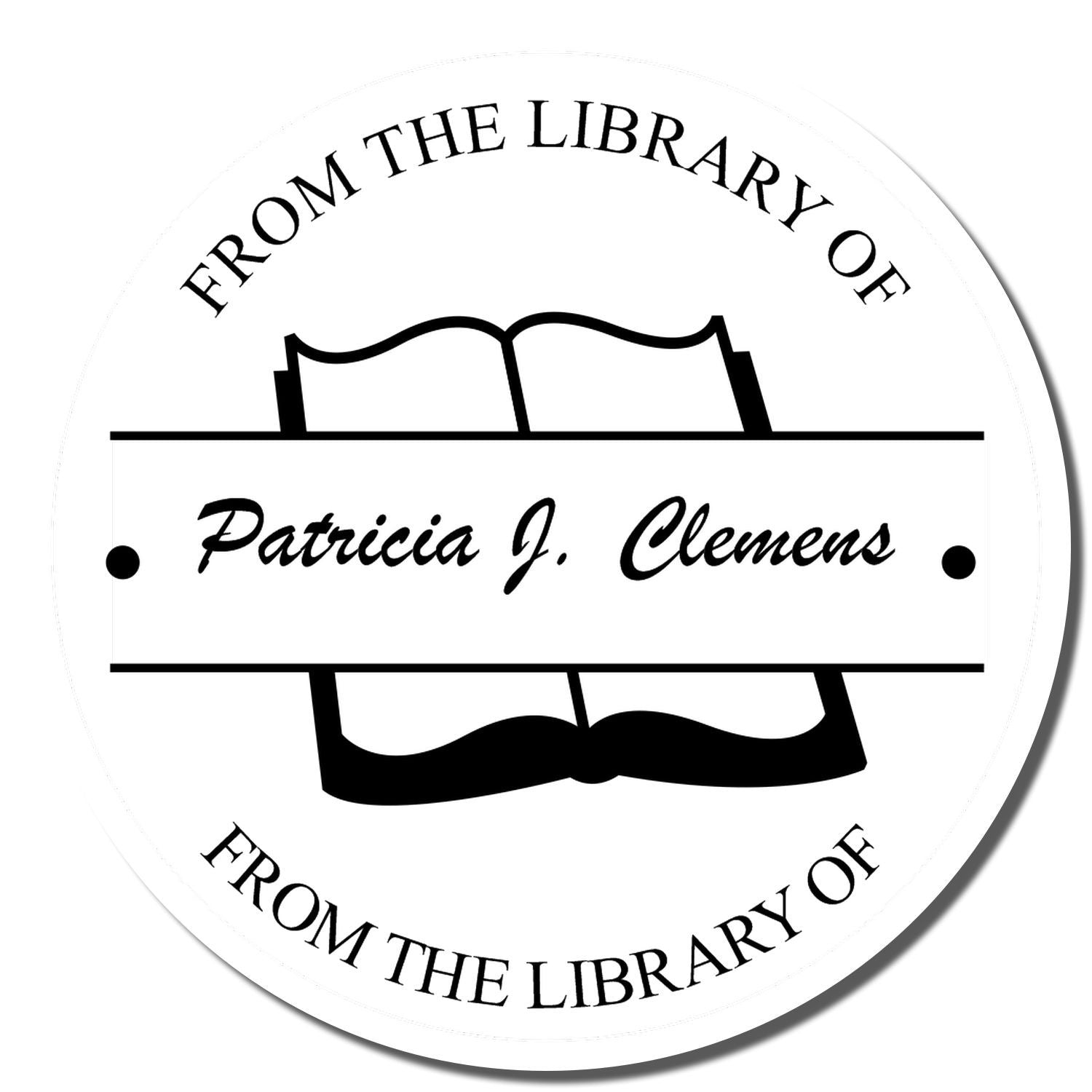 Custom rubber stamp with From the Library of Patricia J. Clemens, ideal for personalizing books and library collections.