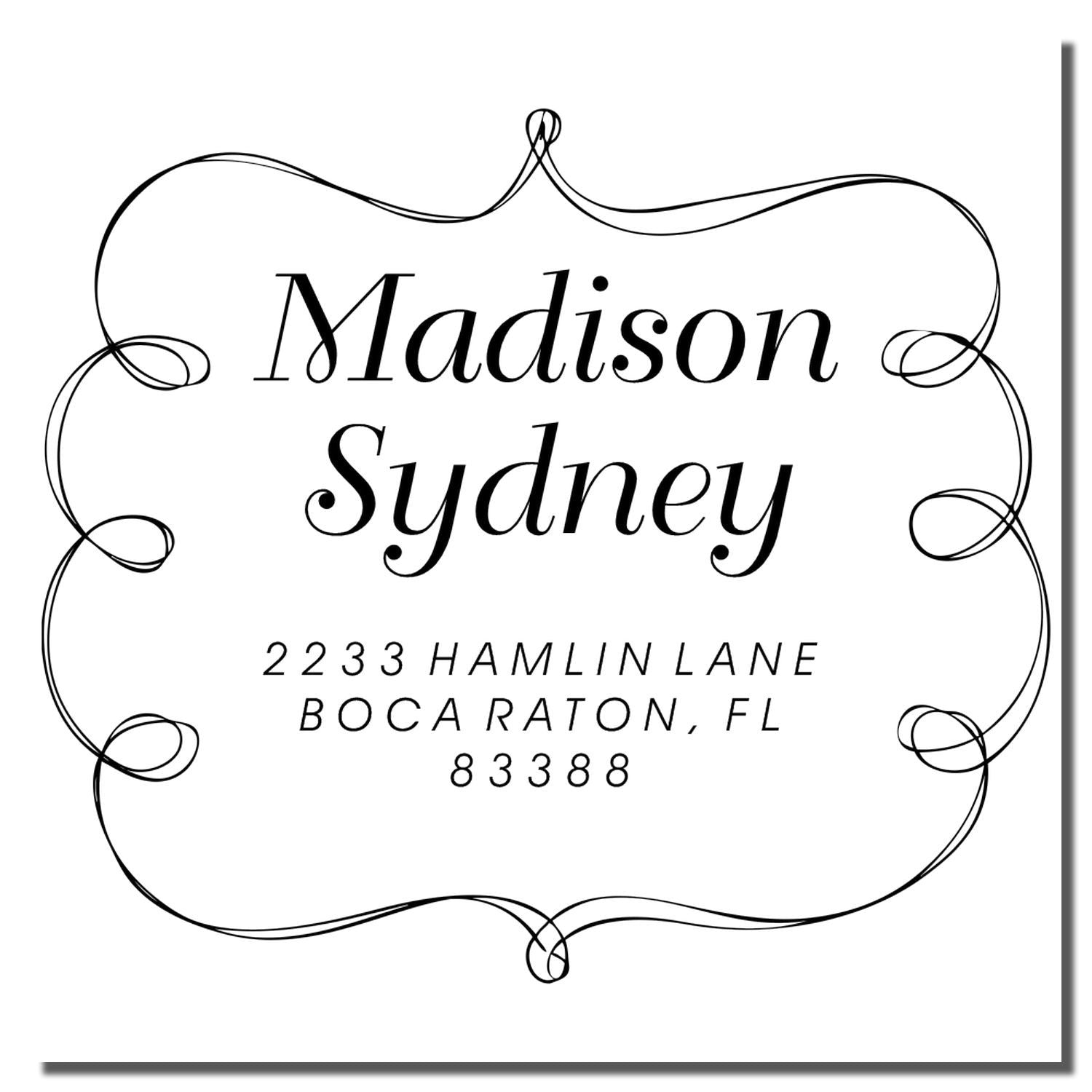 Madison Sydney music-style logo with decorative frame and contact address: 2233 Hamlin Lane, Boca Raton, FL 33388.