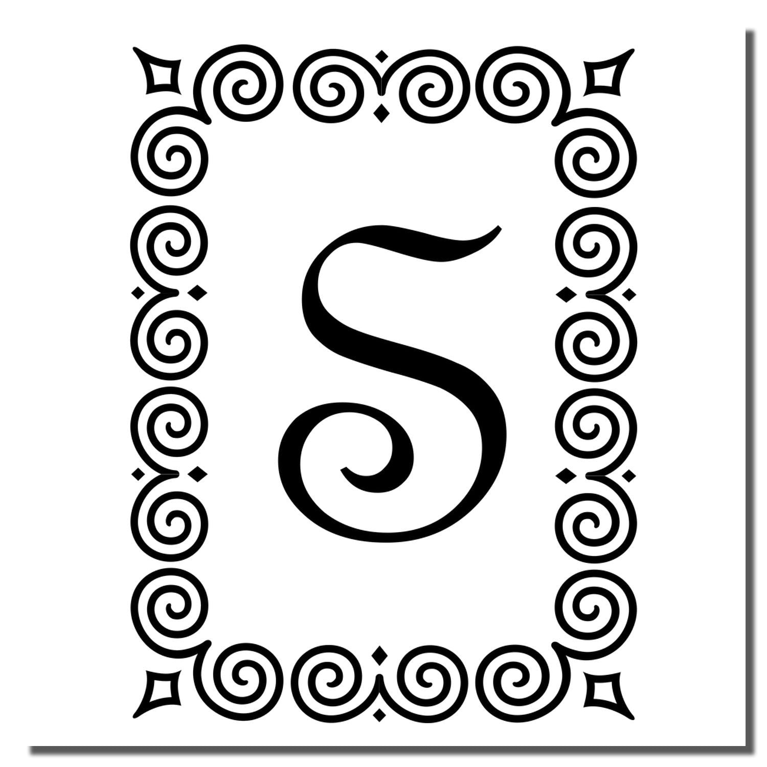 Decorative number 5 rubber stamp with ornate spiral border for crafts, labels, and custom stationery.