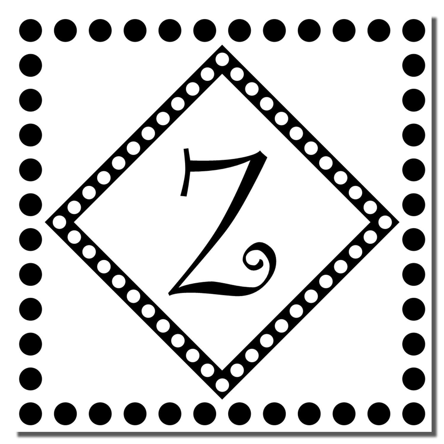 Decorative number 7 rubber stamp with diamond dotted border, ideal for custom date stamping, labels, and classroom use
