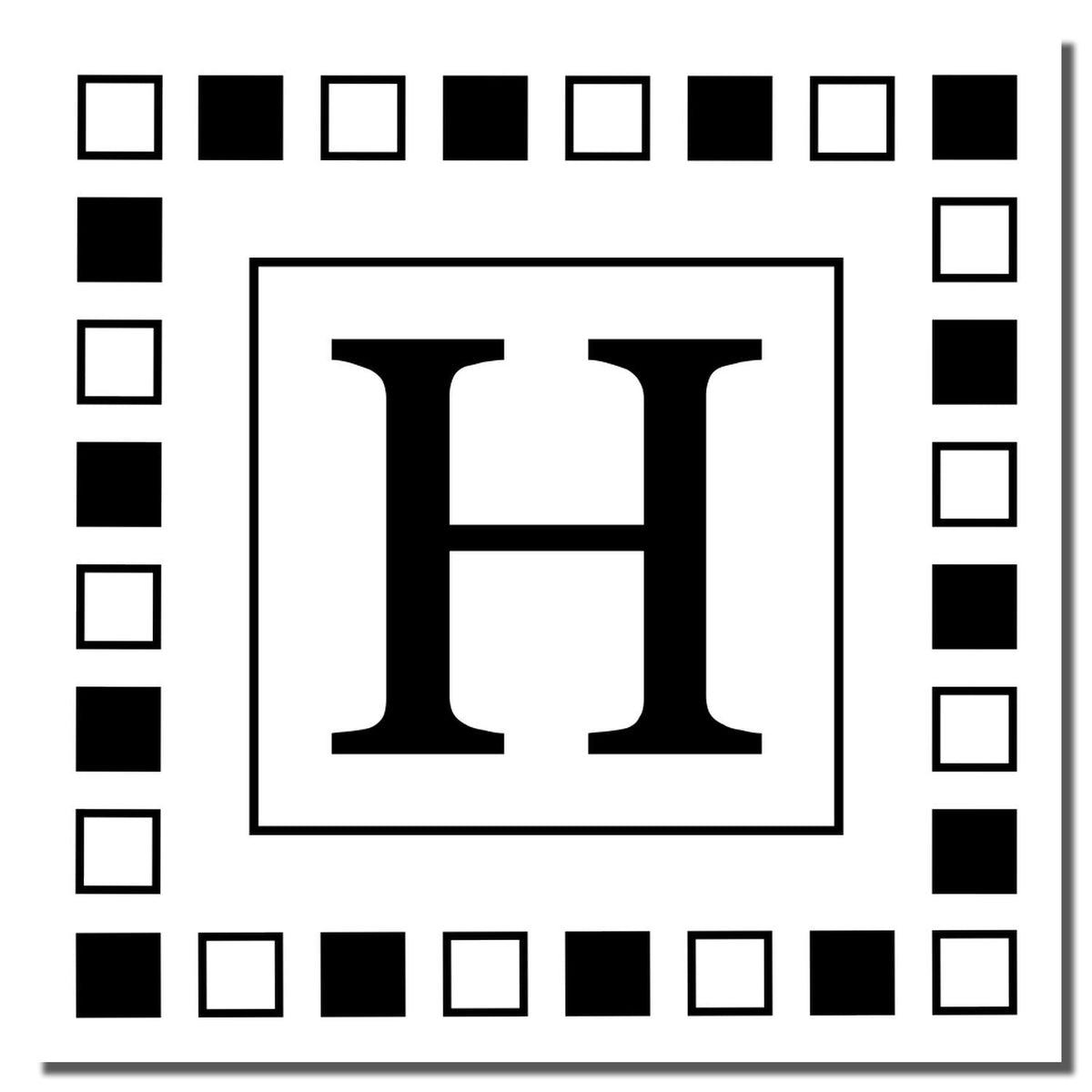 Custom rubber stamp design with bold letter H in a square frame and checkered border, ideal for monogram or branding use