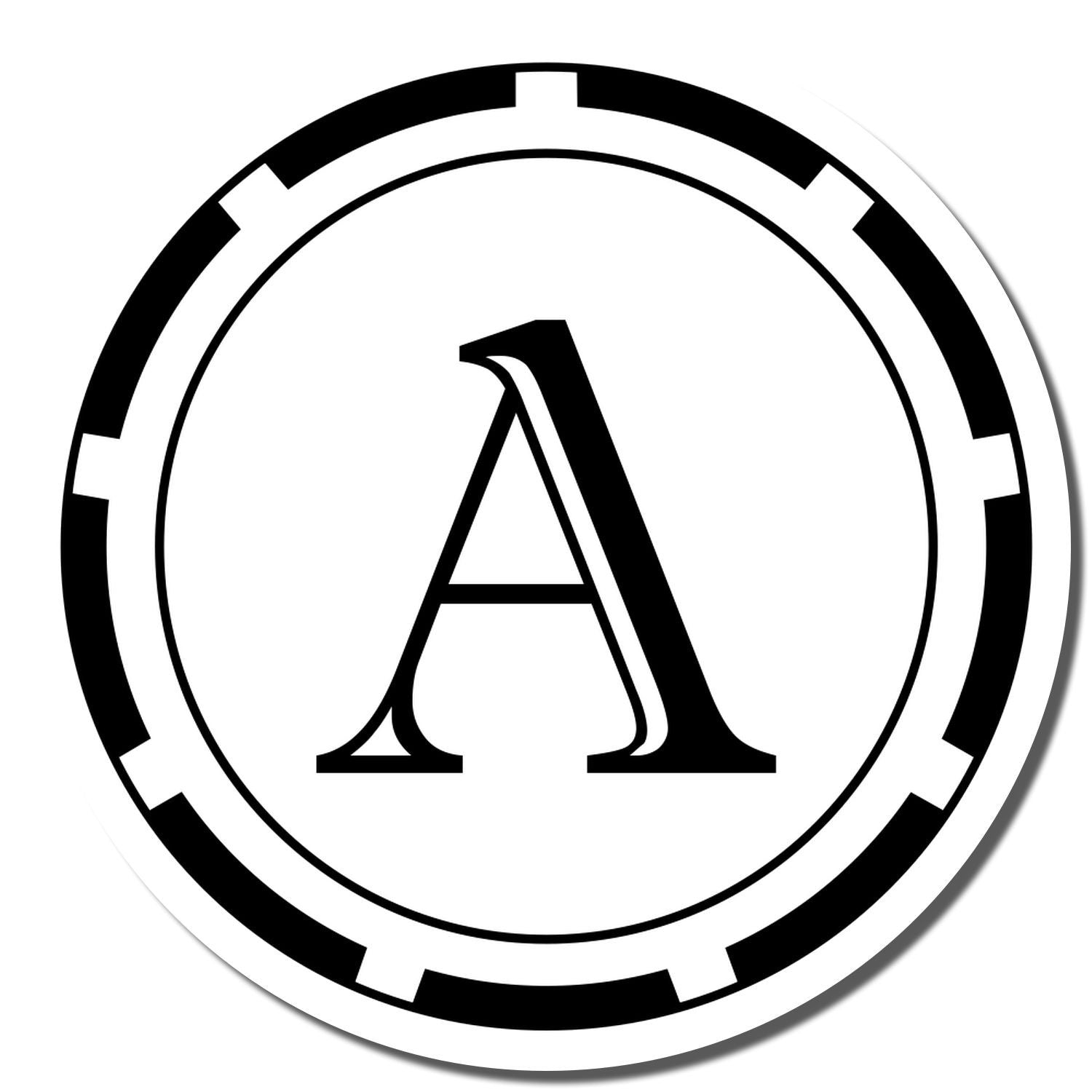 Custom initial A rubber stamp design with circular border for monograms and business branding
