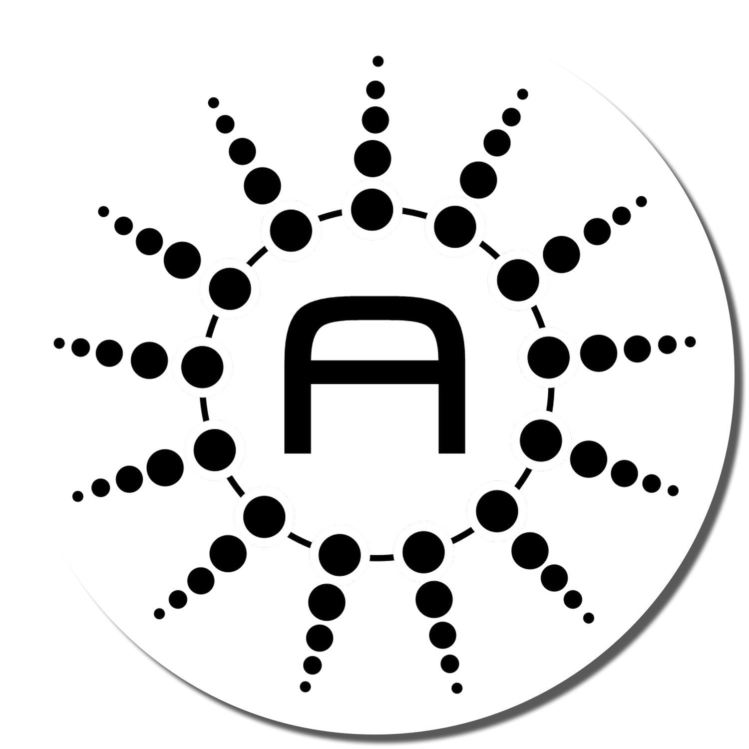 Stylized A monogram rubber stamp logo with dotted sunburst design
