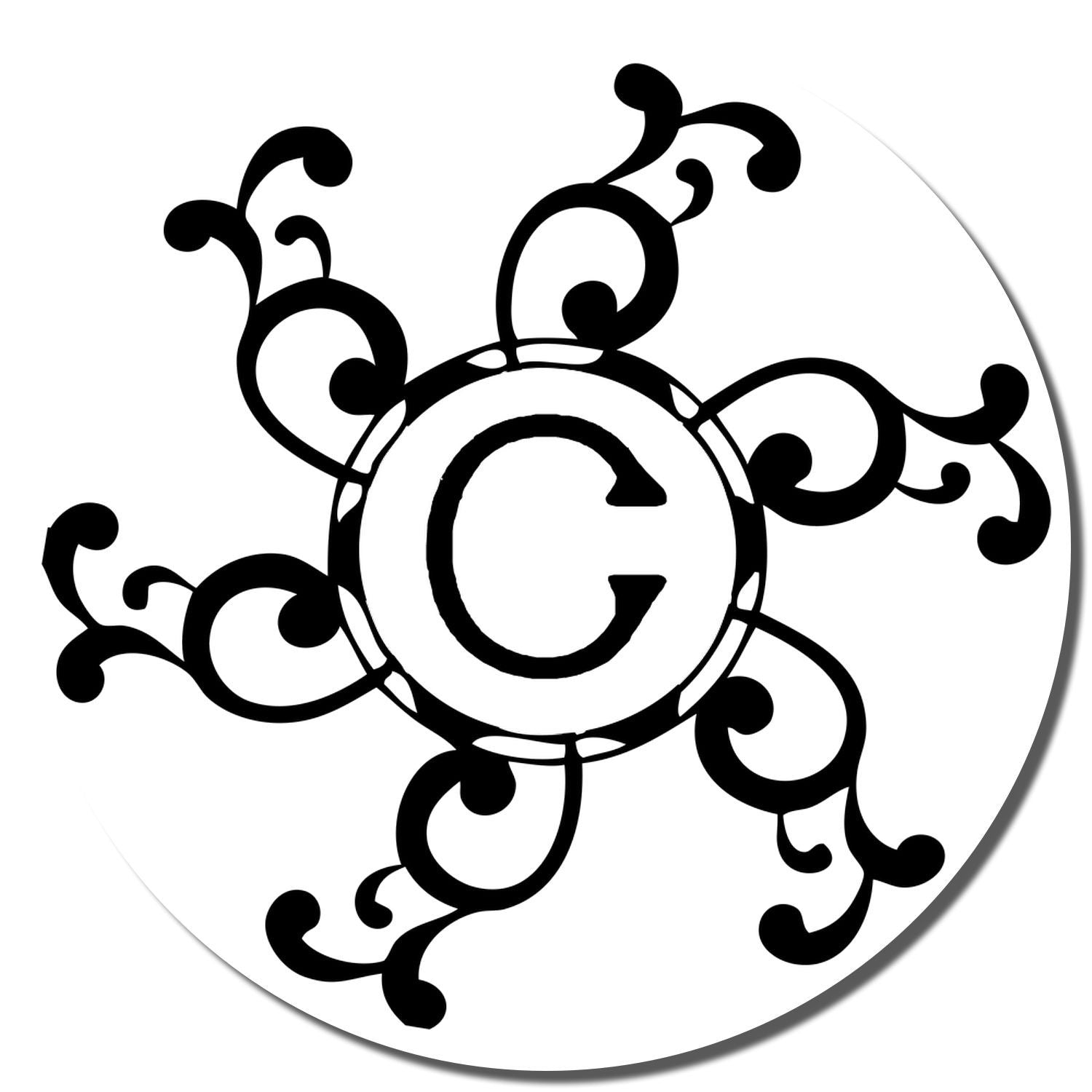 Bold illustrated letter G monogram with swirling curls on white background, clean vector style for branding and sticker design.