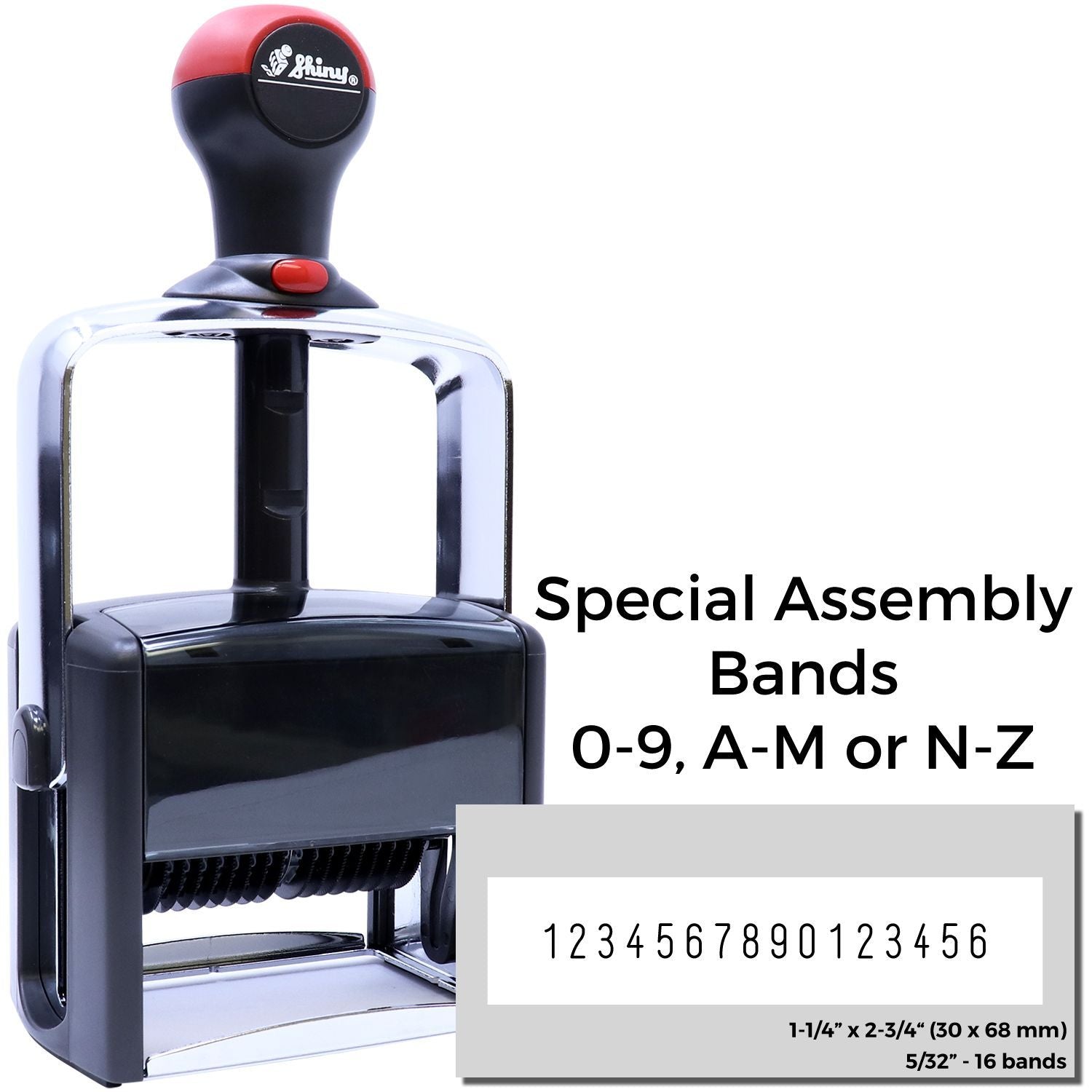 Replacement Shiny special assembly bands for wire ID numbering machine, 0-9 and AM or NZ, 1-1/4 x 2-3/4 in, 5/3216 bands.