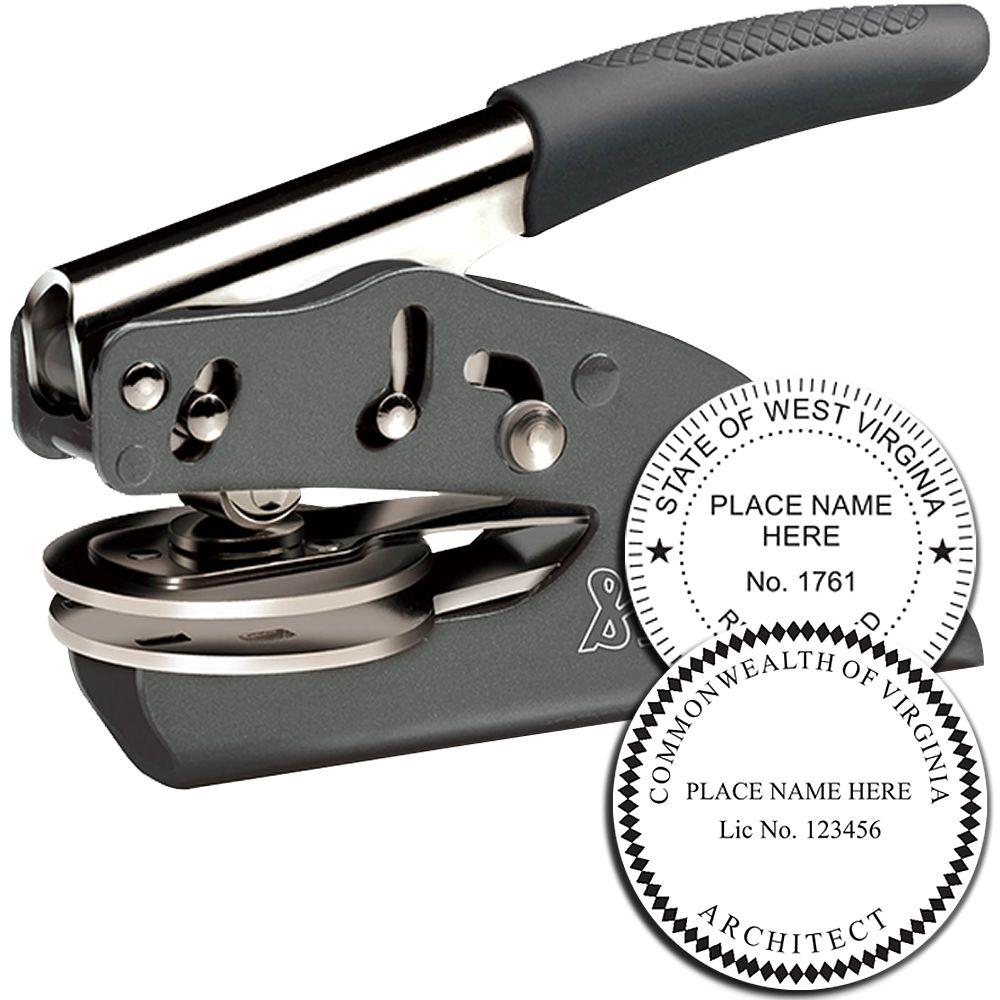 Custom Virginia embossing seal stamp and handheld notary embosser for professional documents and office use.