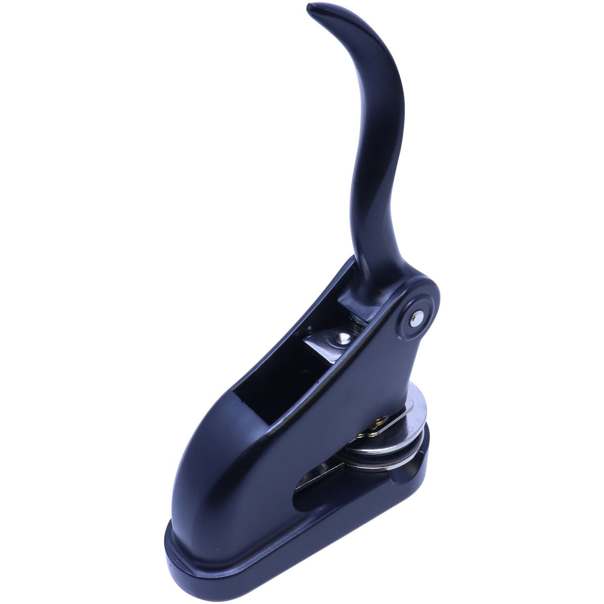 Black manual wine bottle opener with ergonomic lever handle on white background