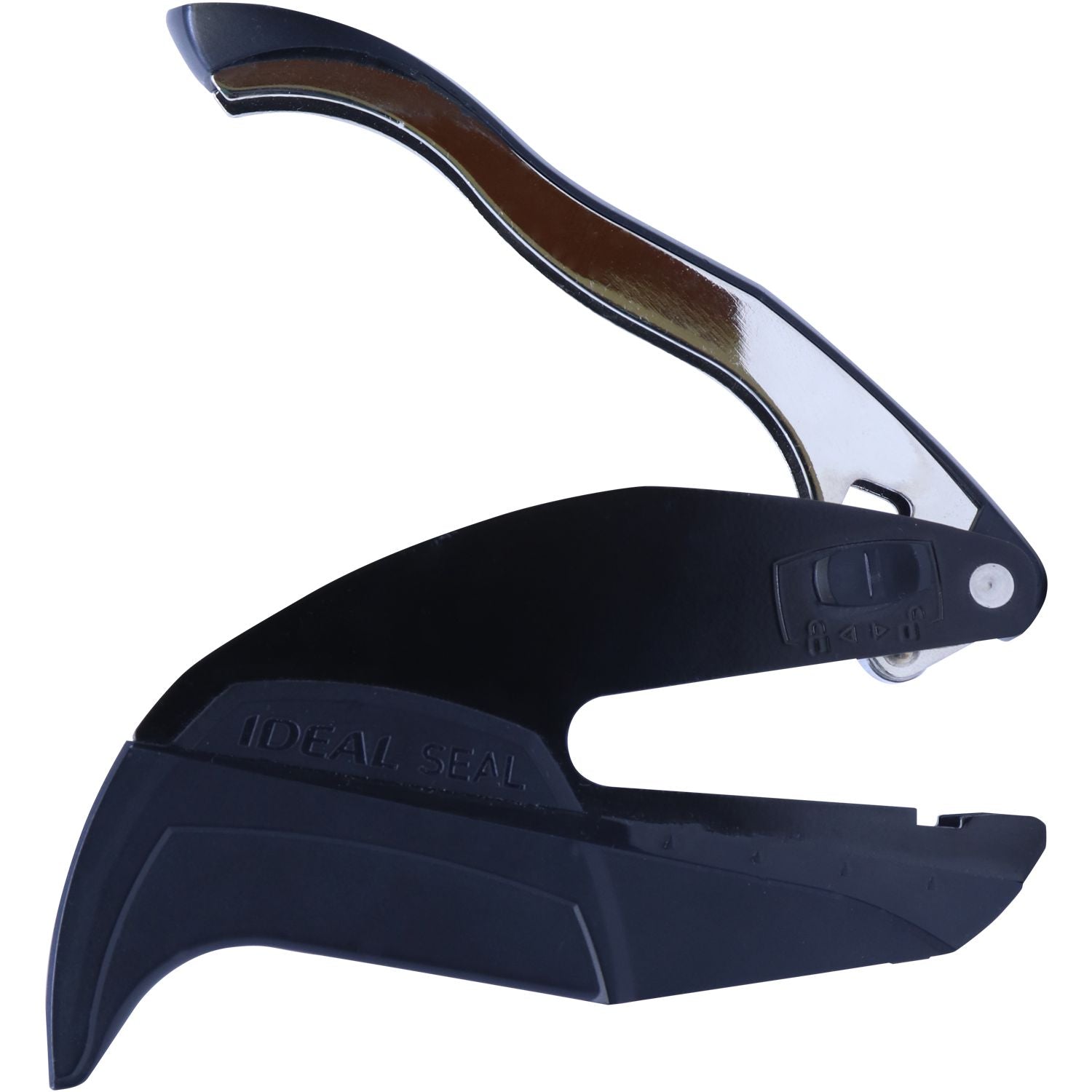 Black Ideal Seal plastic security seal clamp with locking handle on white background