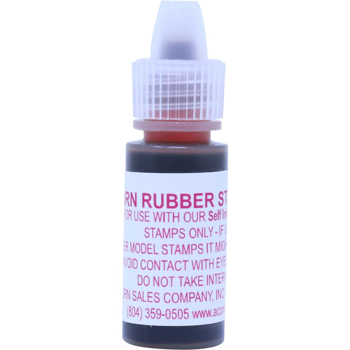 Rubber stamp ink refill bottle with precision nozzle for self-inking stamps