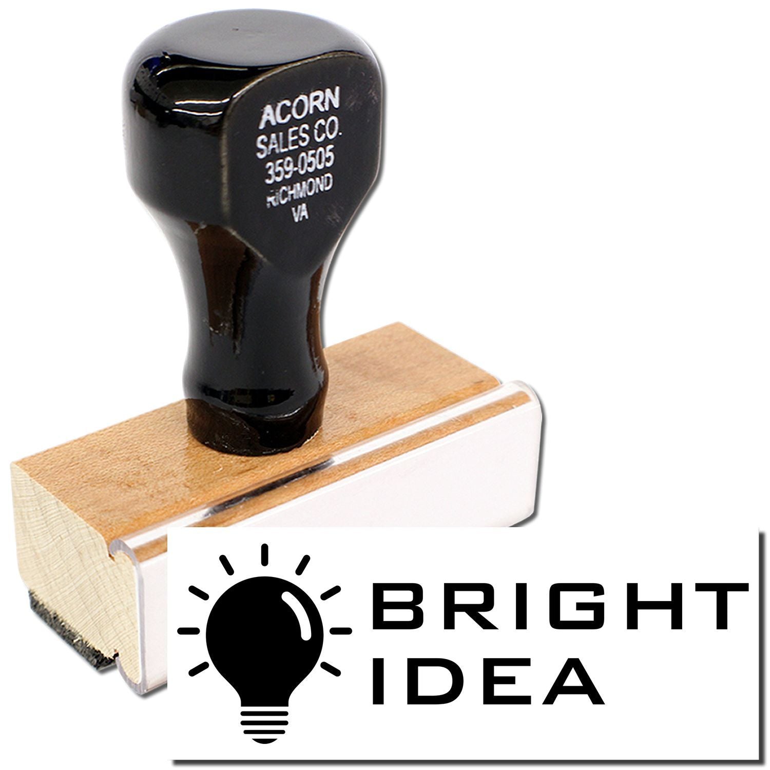 Acorn Sales Co horn 359-0505 on wooden base with Bright Idea graphic; labeled Richmond VA audio part identifier.