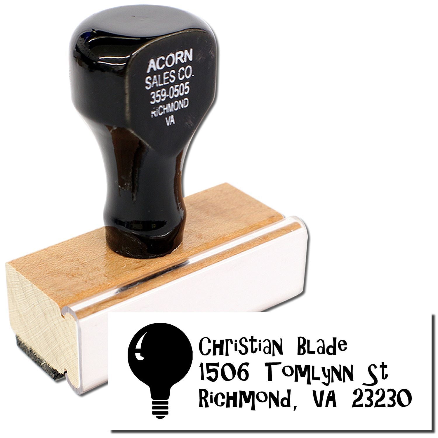 Custom address rubber stamp for Christian Blade, Richmond, VA 23230, ideal for personal or business mail.