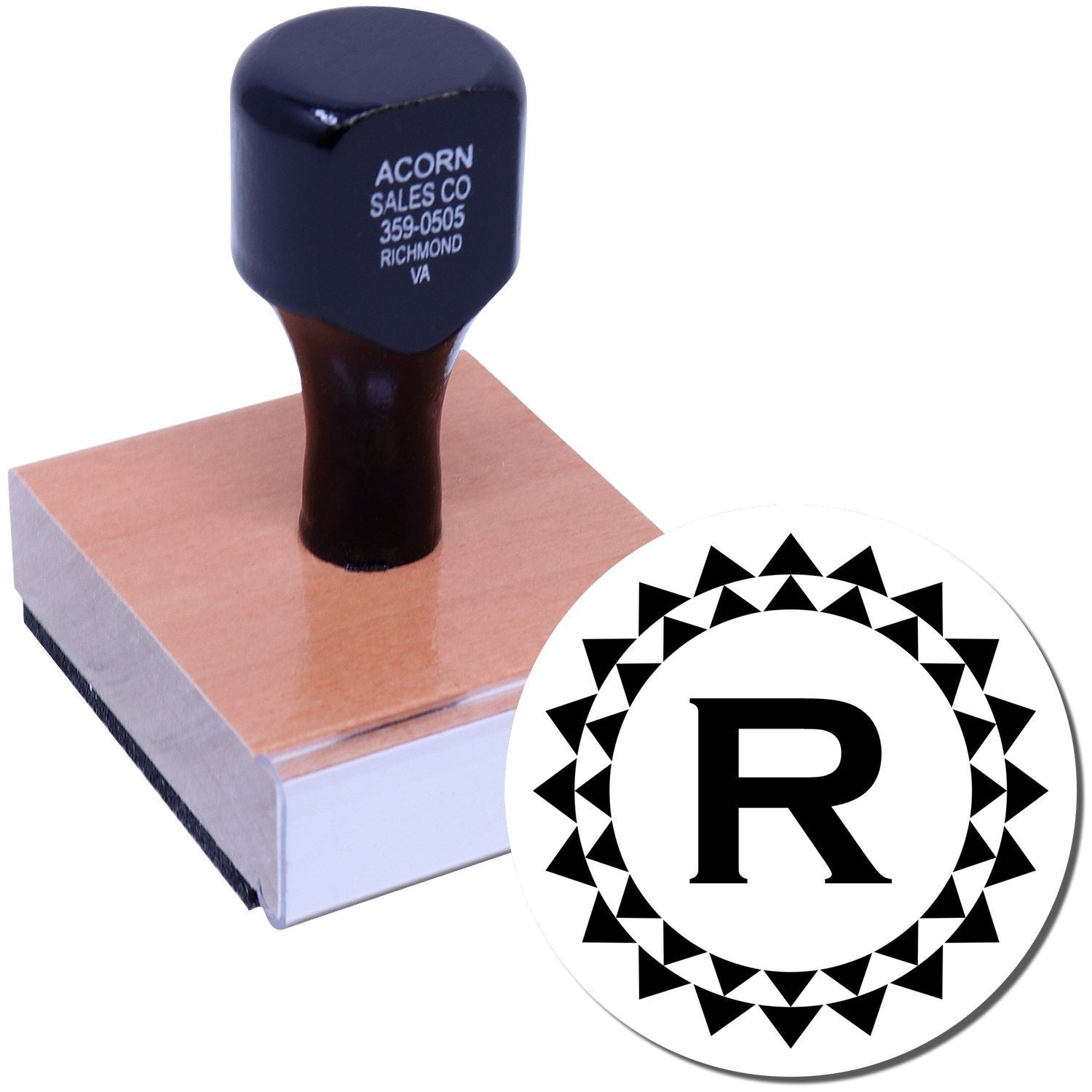 Custom rubber stamp featuring a monogram R seal for business branding, document marking, and packaging.