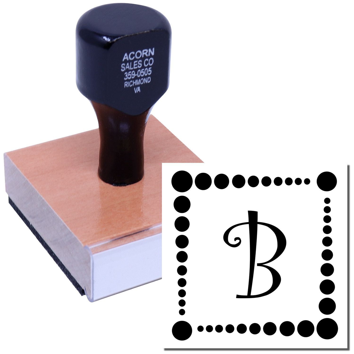 Custom rubber stamp with decorative B monogram for personalized stationery, crafts, and business branding.