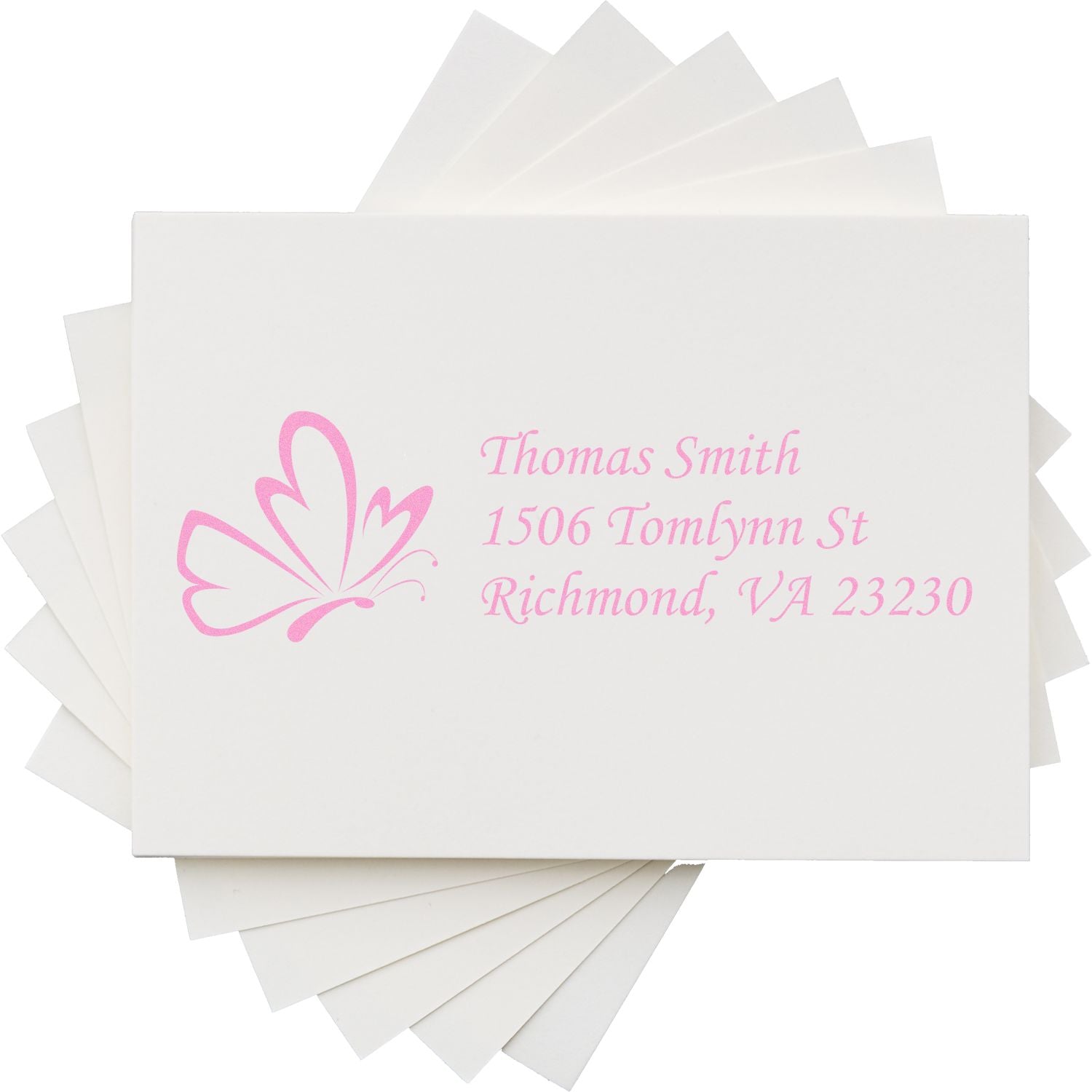 Custom butterfly return address rubber stamp with pink personalized address for envelopes