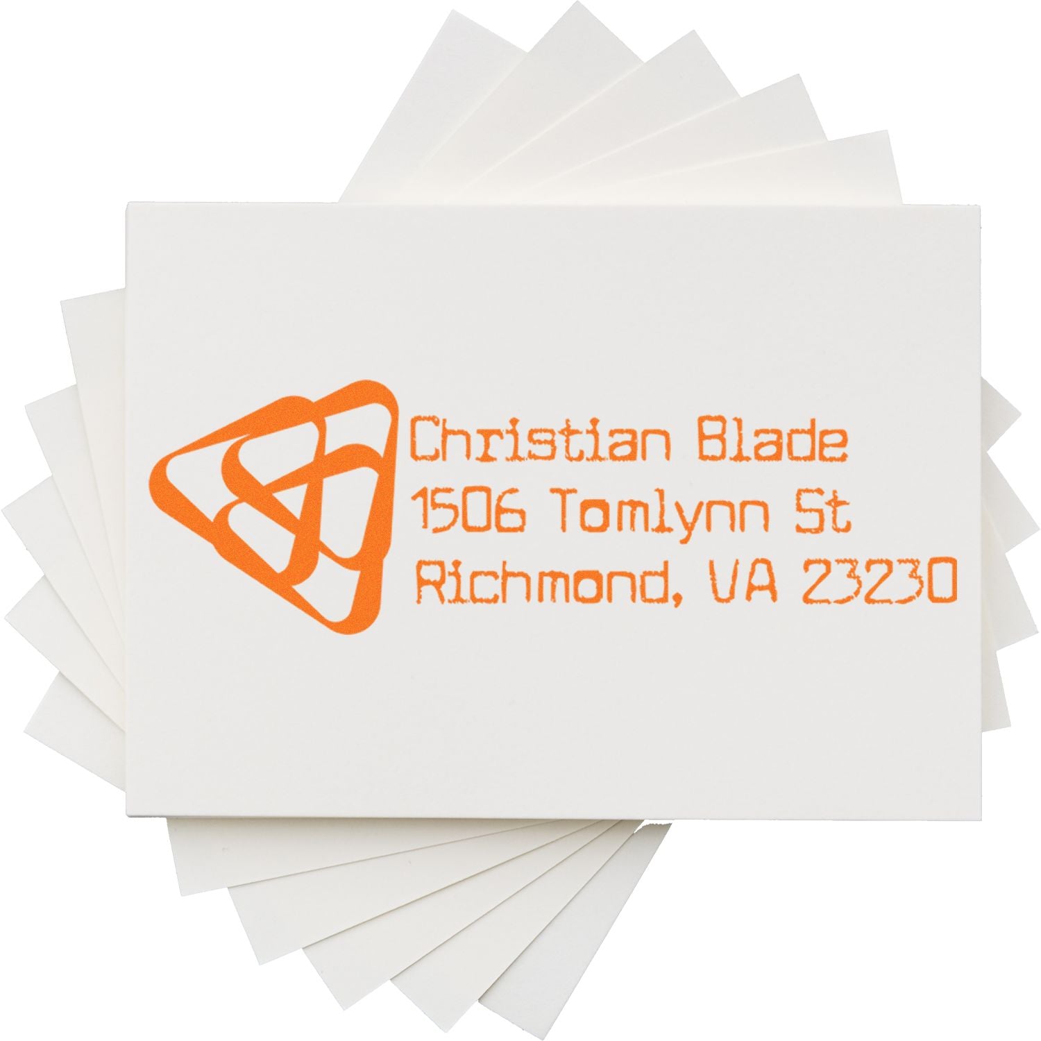 Custom business address rubber stamp imprint with Christian Blade, 1506 Tomlynn St, Richmond, VA 23230