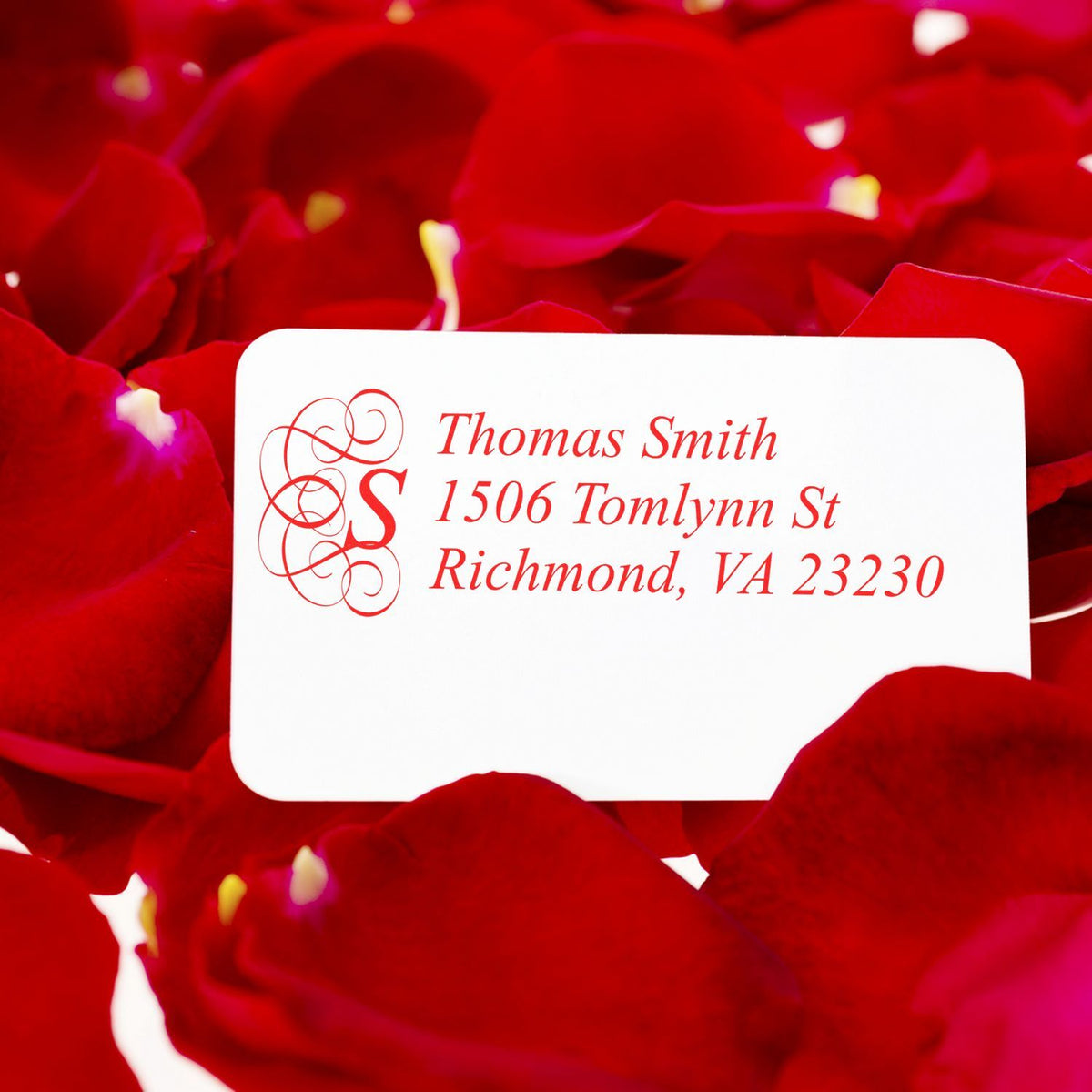 Custom monogram return address rubber stamp for Thomas Smith, designed for wedding or stationery use.