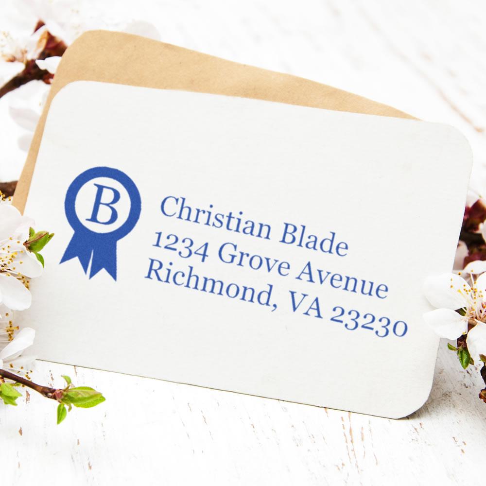 Custom return address rubber stamp with logo for business envelopes and stationery