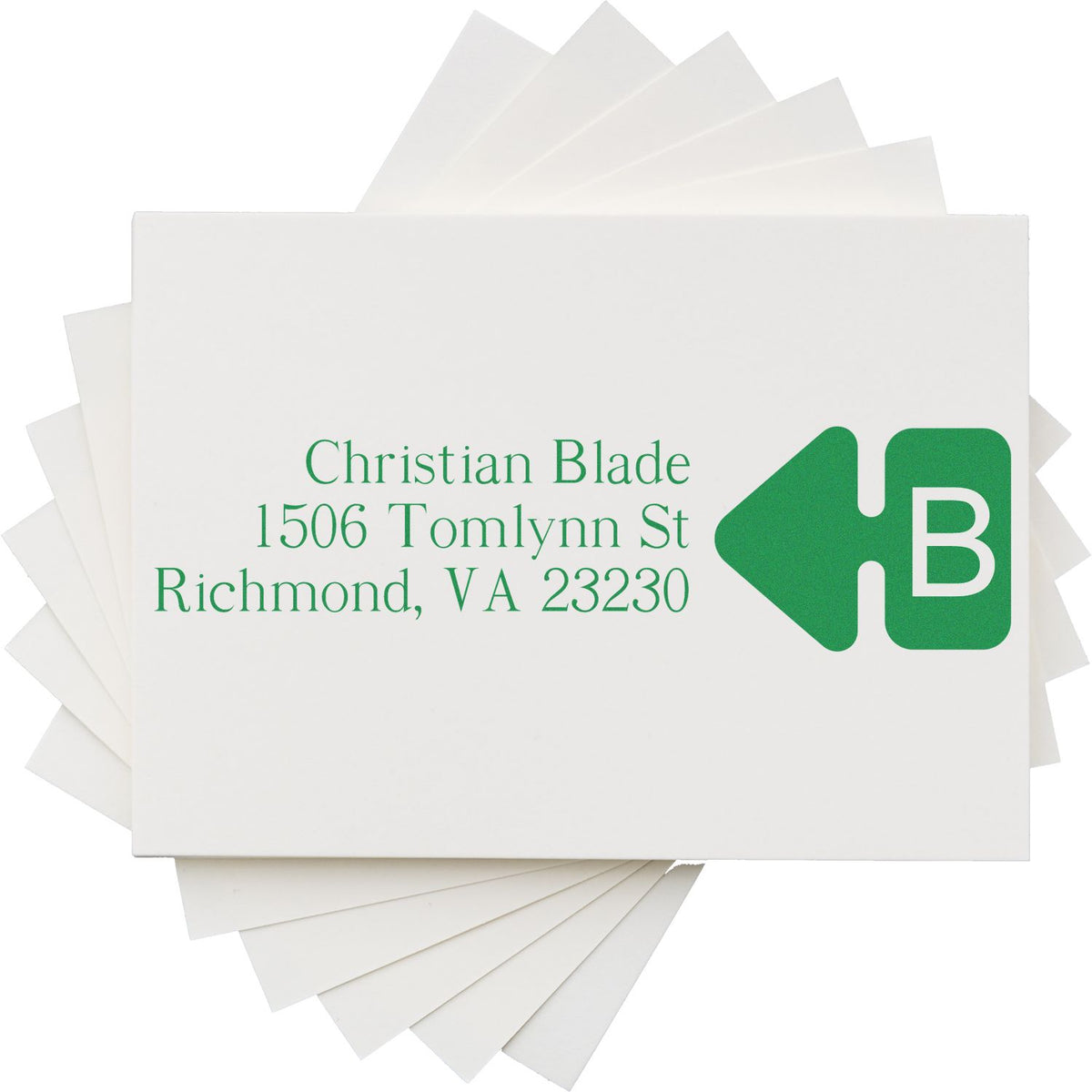 Custom address rubber stamp for Christian Blade, 1506 Tomlynn St, Richmond, VA 23230, ideal for mail and business correspondence.