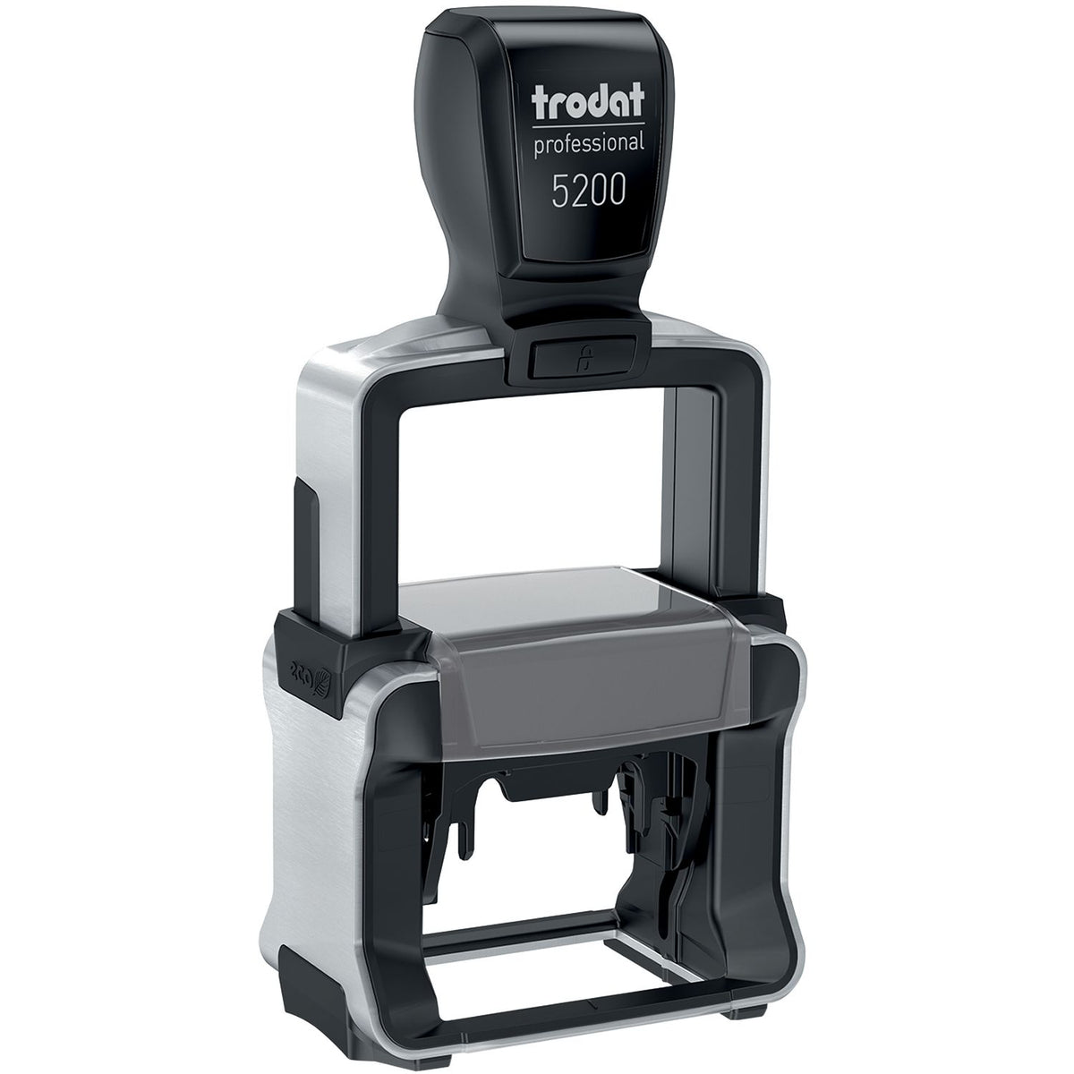 Trodat Professional 5200 self-inking rubber stamp in black and silver for office use
