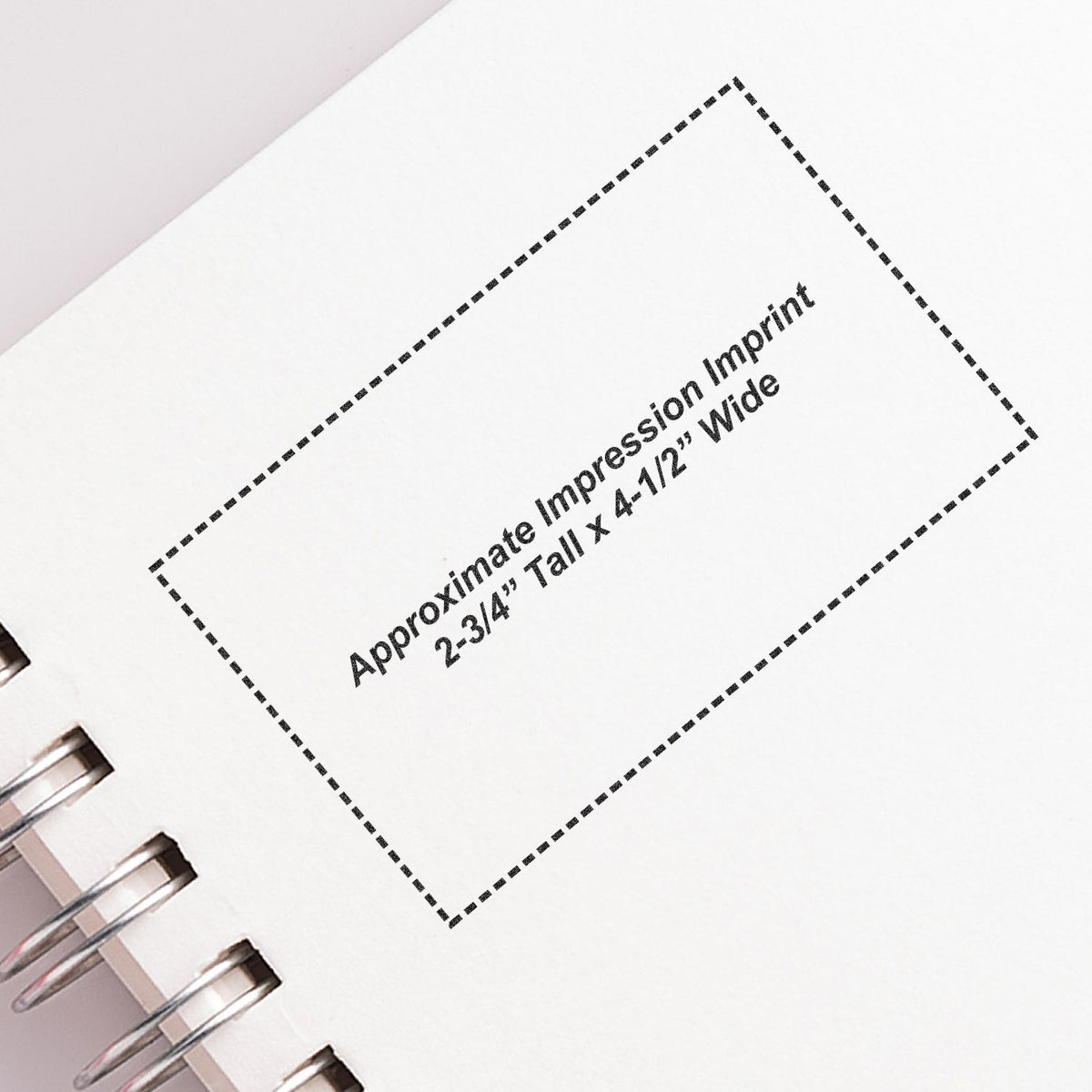 Blank spiral notebook page with approximate impression imprint area, 2-3/4 tall x 4-1/2 wide.