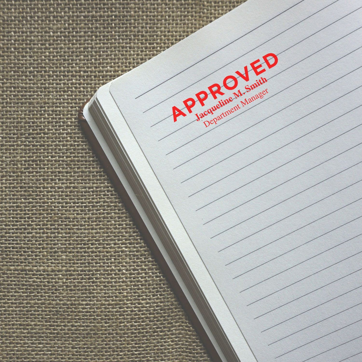 Approved memo page with APPROVED for Jacqueline M. Smith, Department Manager, showing authorization and departmental approval.