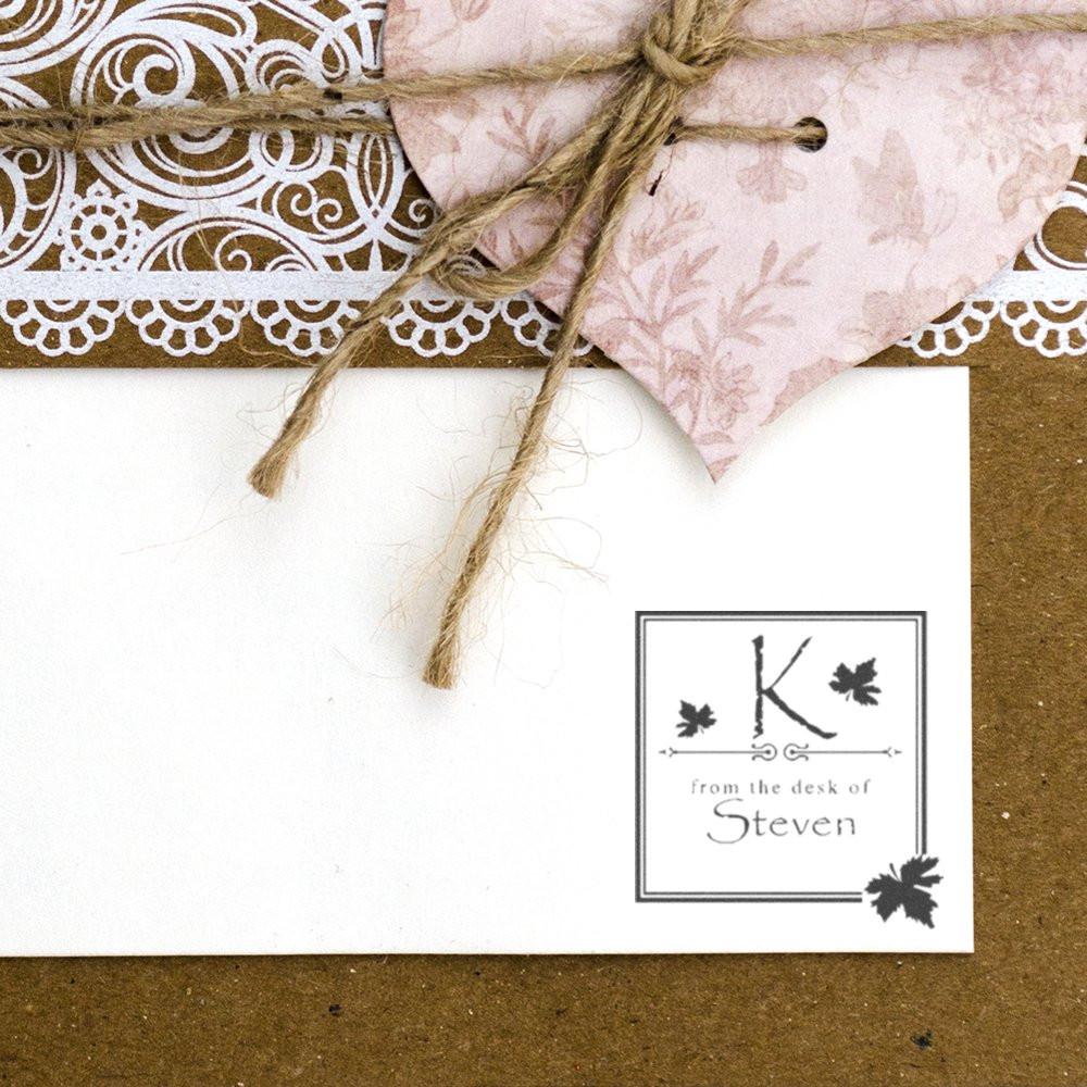 Custom monogram rubber stamp with From the desk of Steven for personal stationery and handmade cards.