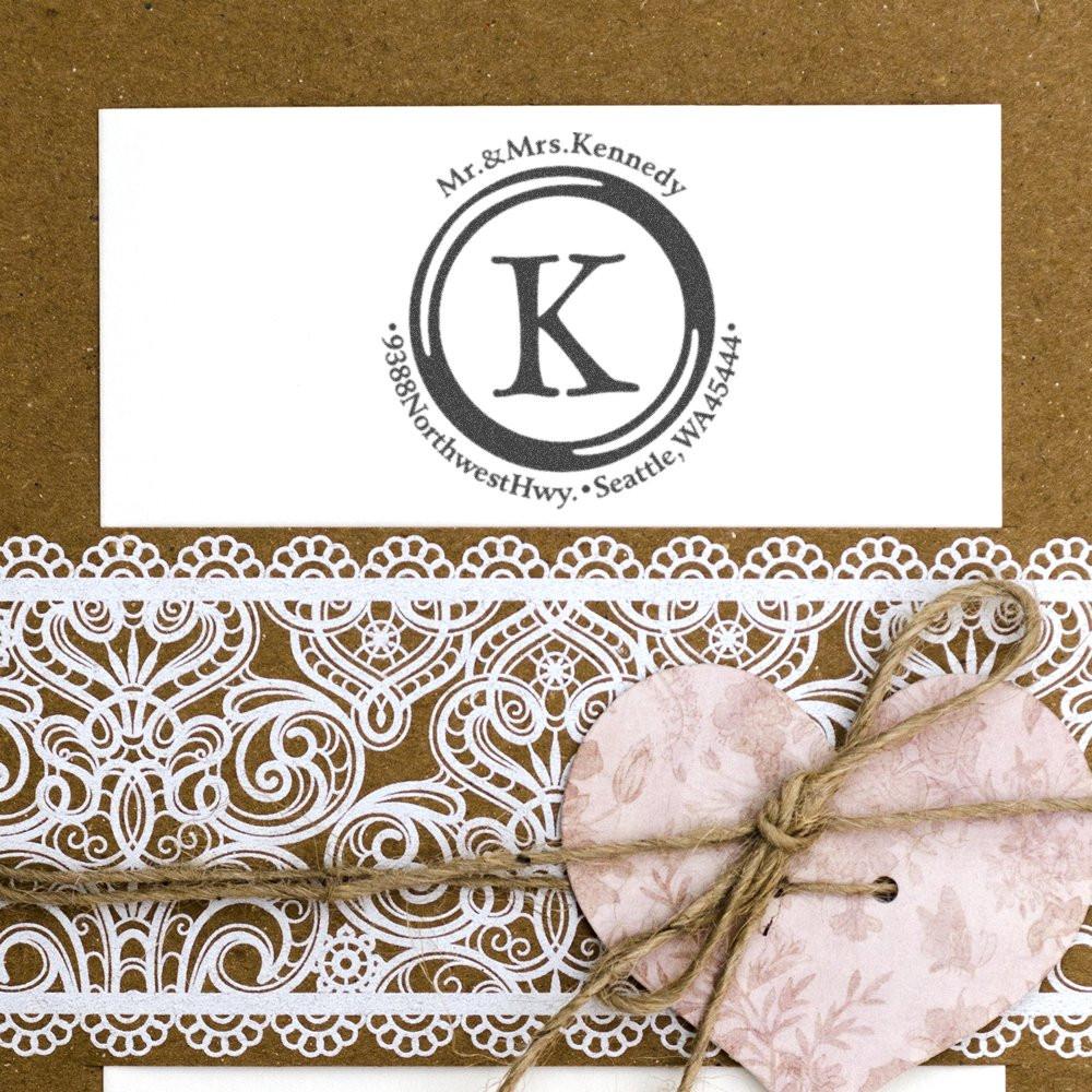 Mr & Mrs Kennedy monogram K address card tied with twine, decorative wedding or keepsake stationery in Seattle.