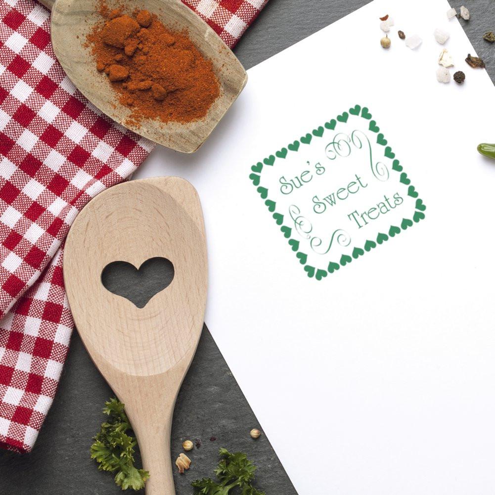 Custom rubber stamp imprint for Sue's Sweet Treats, perfect for bakery branding, packaging, and handmade treat labels.