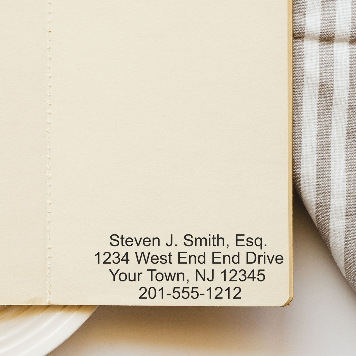 Attorney business card label showing Steven J. Smith, Esq., West End End Drive, NJ 12345, phone 201-555-1212
