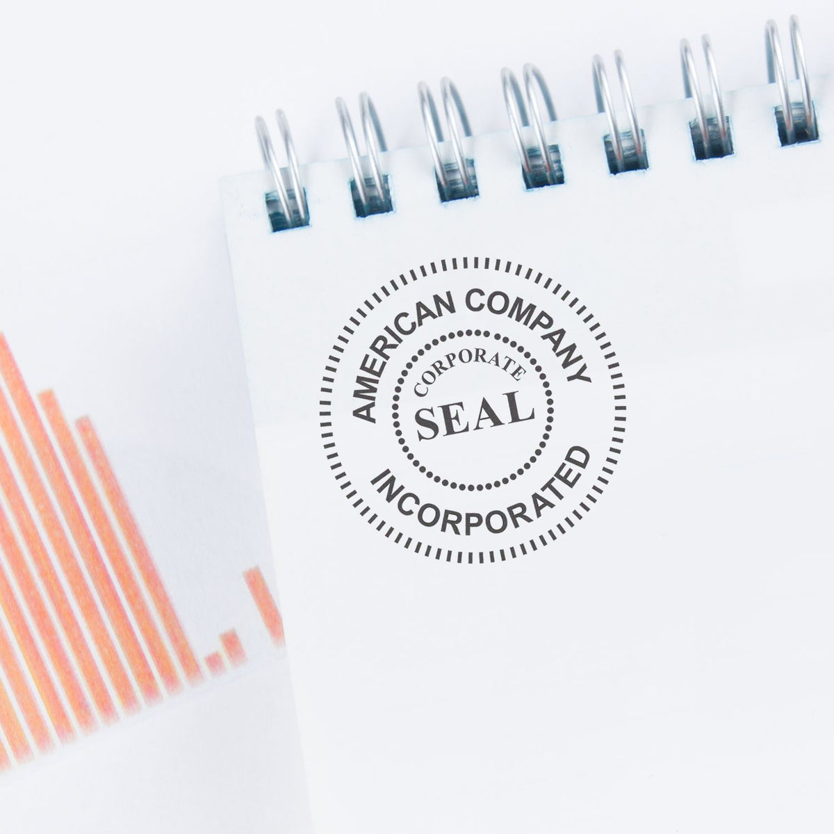 American company incorporated seal stamp marked SEAL on white document, close-up of corporate seal impression.