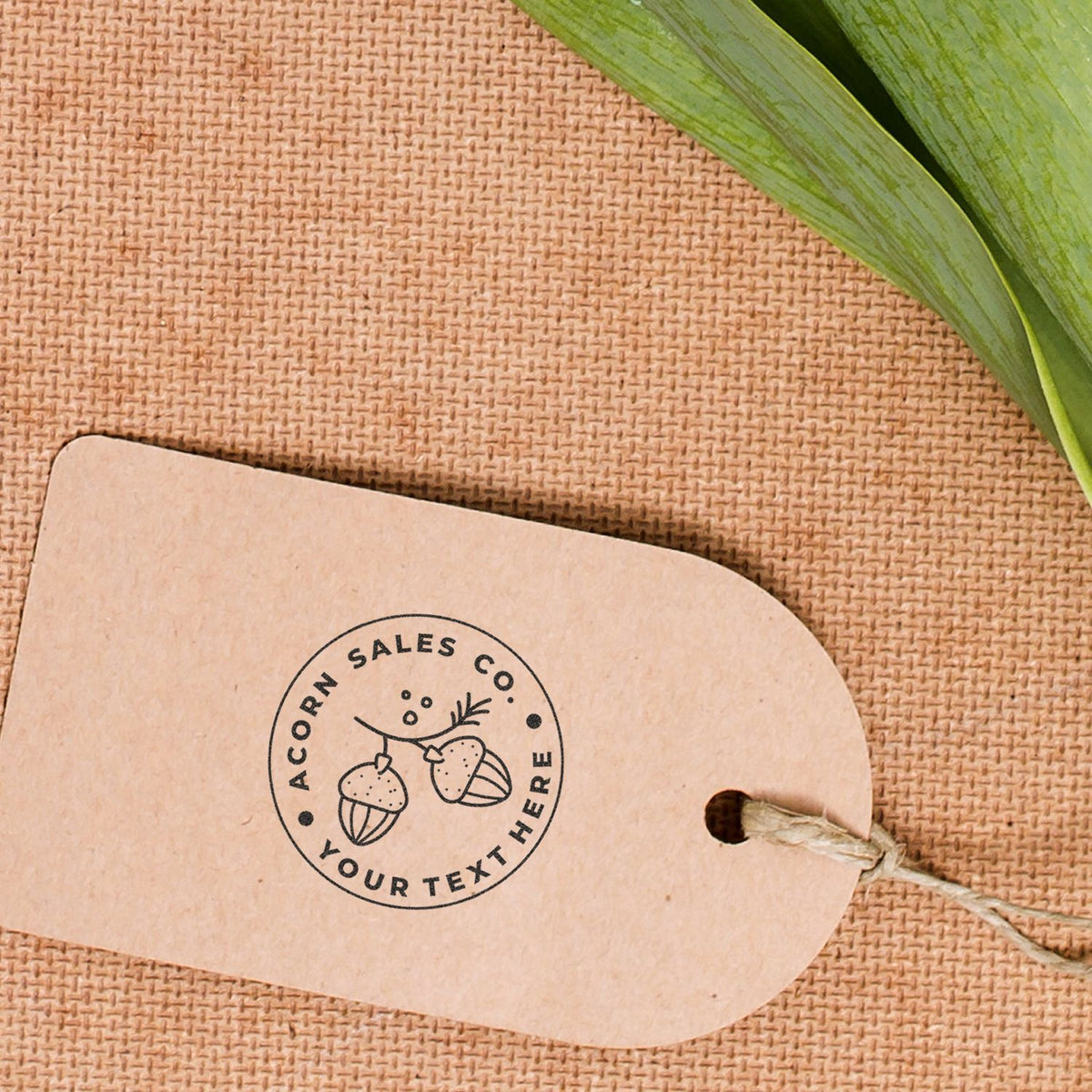 Bakery order sales company label on kraft tag with strawberry icons and green leaf, for product packaging branding and marketing