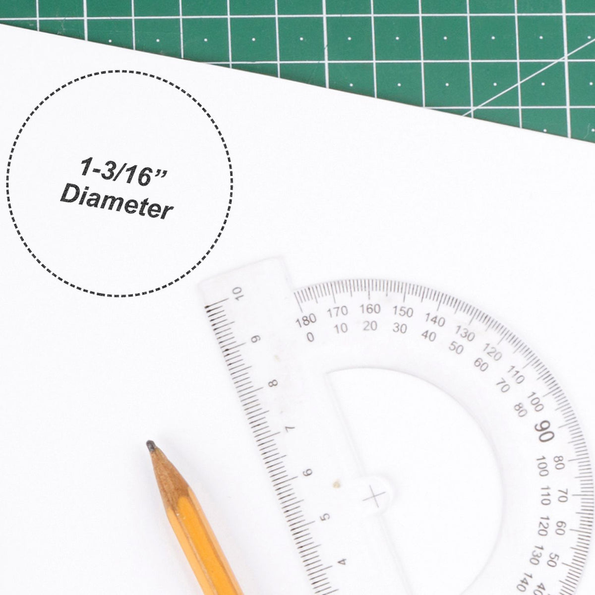 Measuring 7-3/16 in. diameter with precision protractor and ruler scale for technical drafting and machining.
