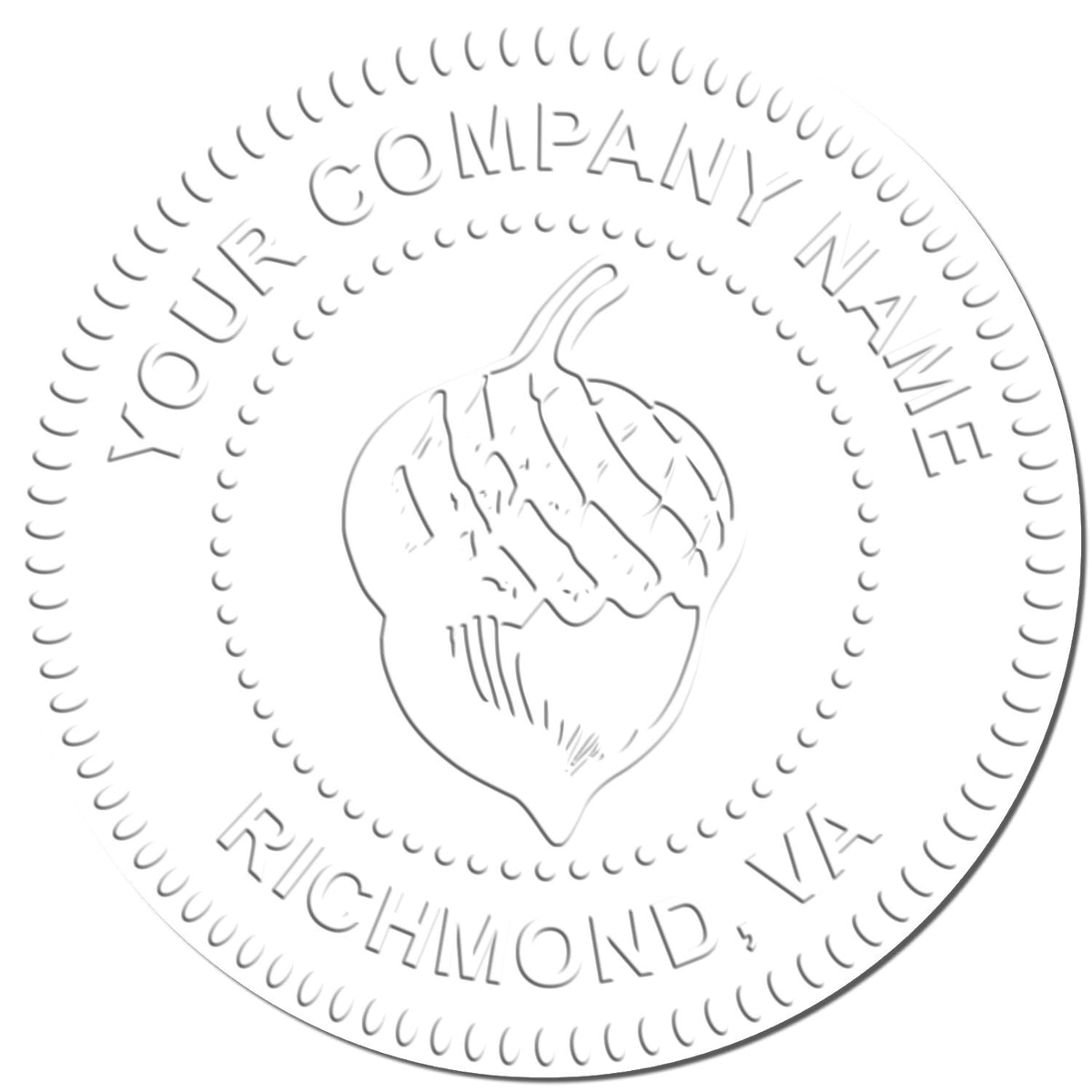 Embossed circular logo with pumpkin illustration and Your Company Name, Richmond, VA text.