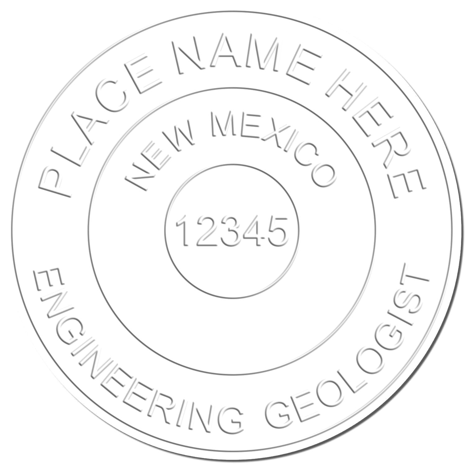 Circular New Mexico engineering geologist seal with placeholder name and license number 12345.