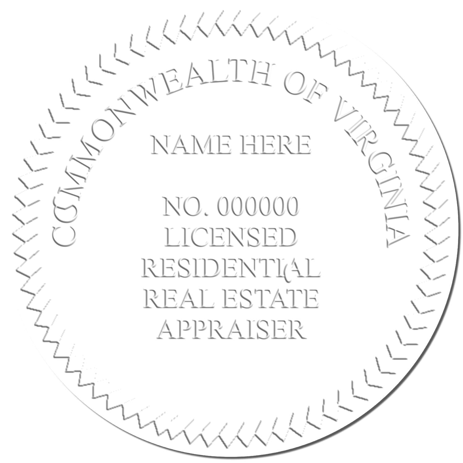 Commonwealth of Virginia residential real estate appraiser seal with licensed appraisal text and circular border.