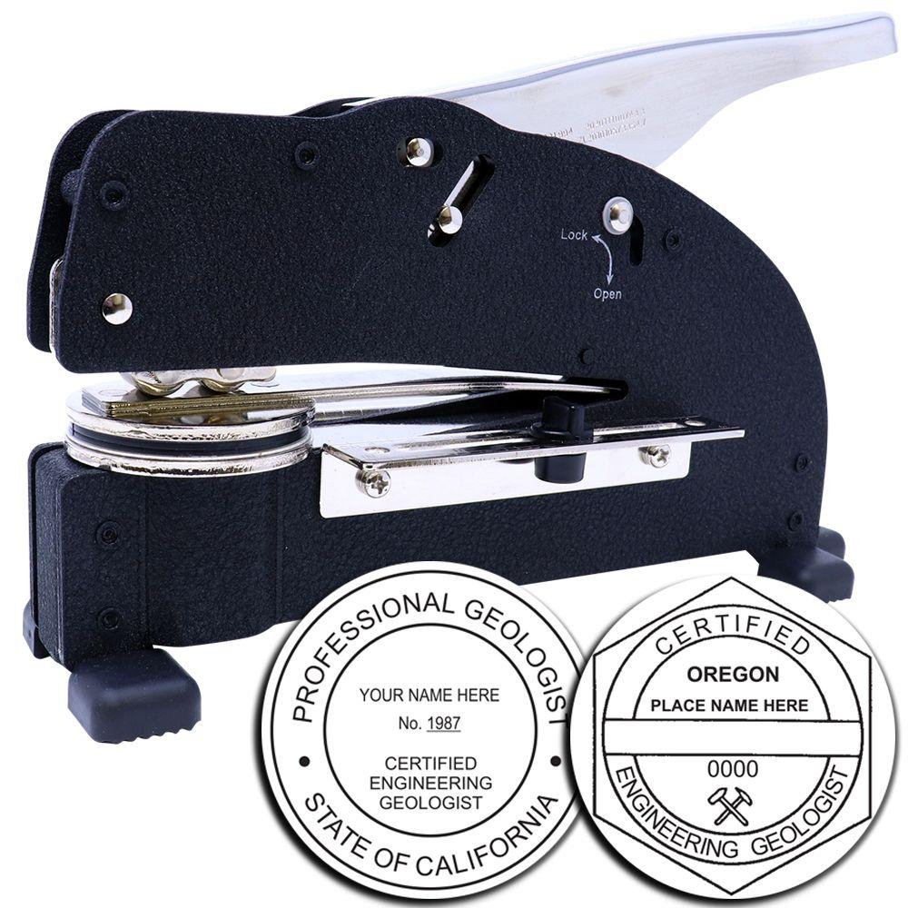 Professional geologist embosser seal press for certified engineering geologist stamps and custom raised seal impressions.