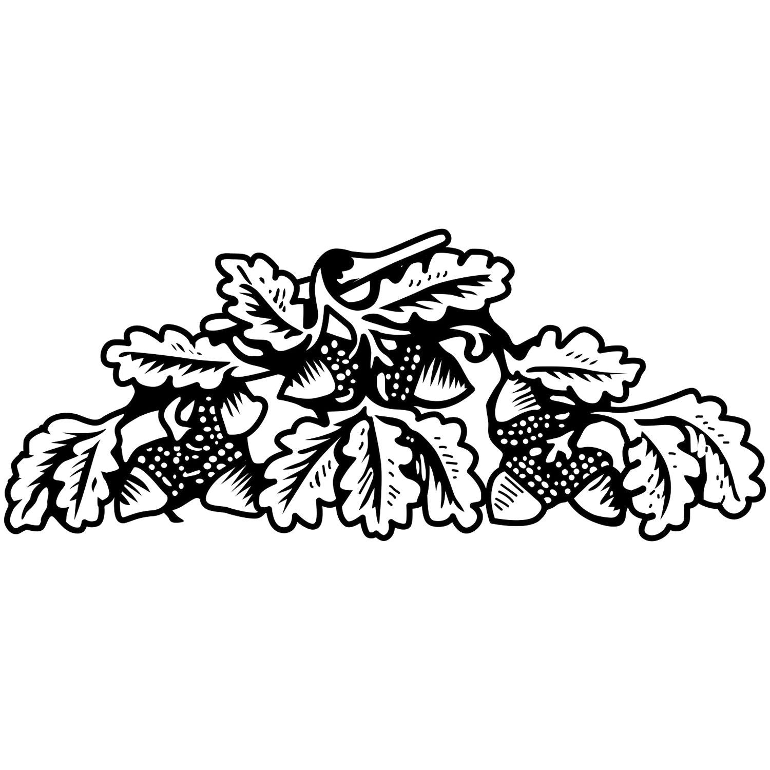 Black and white oak leaves and acorns illustration, detailed autumn foliage clipart design.