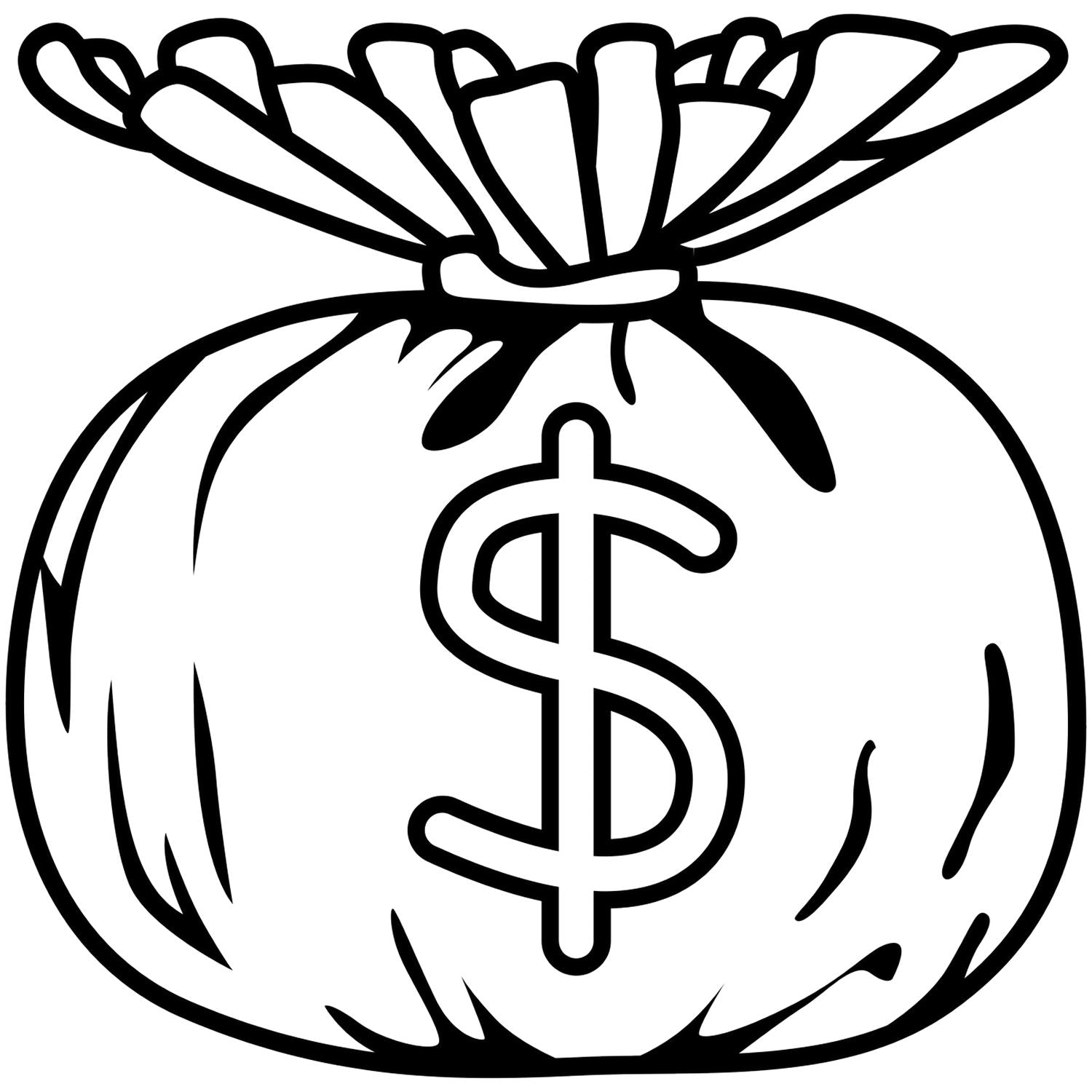 Black money bag icon with dollar sign symbol, financial savings and wealth illustration.