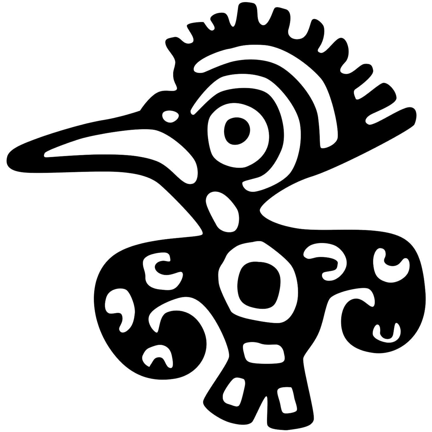 Black tribal rooster or bird silhouette icon on white background, stylized animal logo illustration