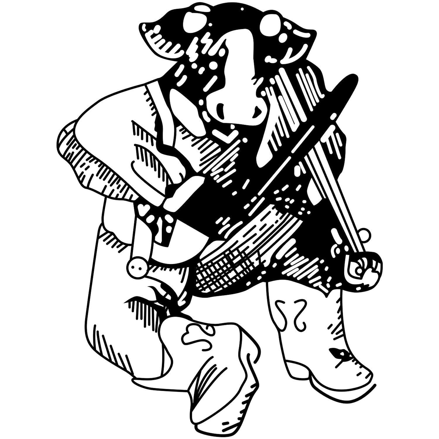 Black and white abstract dog illustration with bold line art and modern graphic design.